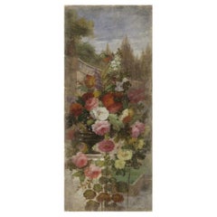 Antique Panoramic Floral Wall Décor on Canvas, 19th Century Style