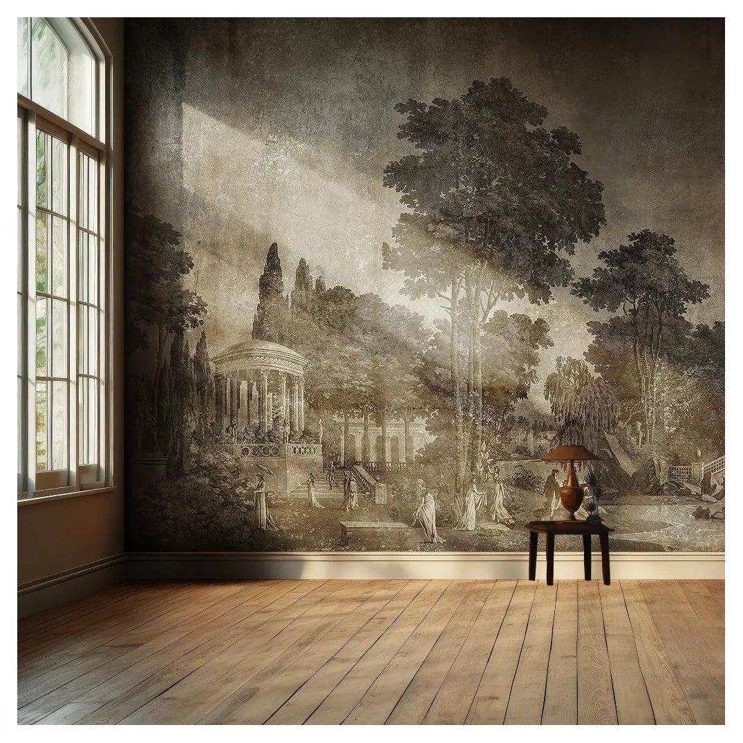 Decoro murale panoramico su tela in grisaglia, stile XIX secolo in vendita