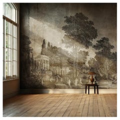 Decoro murale panoramico su tela in grisaglia, stile XIX secolo Decoro murale panoramico su tela in grisaglia, stile XIX secolo