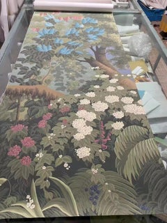 Panoramic Mural Hand Painted Wallpaper on Gold Metallic, Accept Custom Size