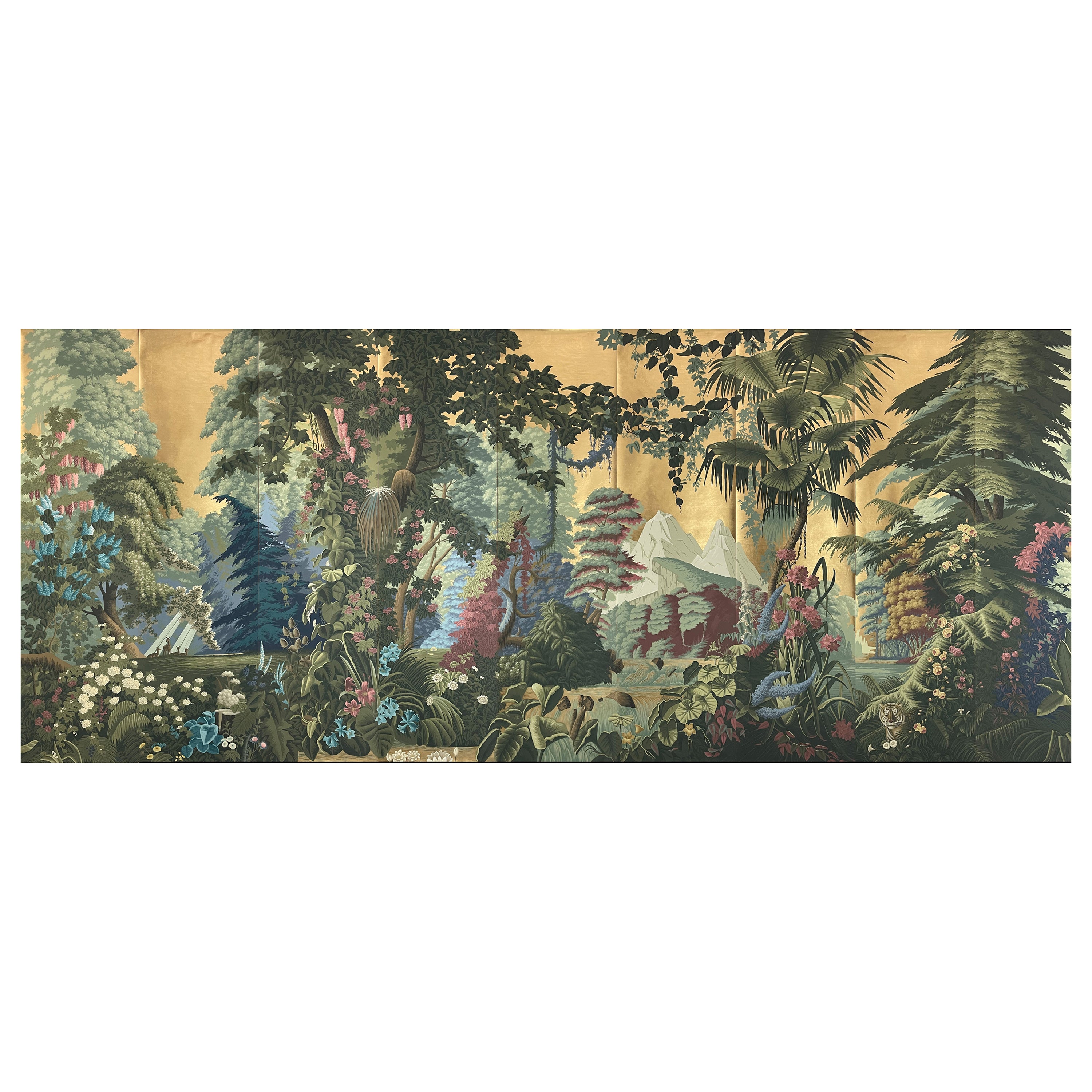 Papier peint mural Panoramic peint à la main sur or métallique, accepte des tailles personnalisées