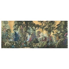 Panoramic Mural Hand Painted Wallpaper on Gold Metallic, Accept Custom Size