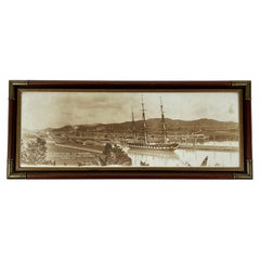 Panoramik-Sepia-Foto der Constitution der USS, alte Eisenseiten im Panamakanal