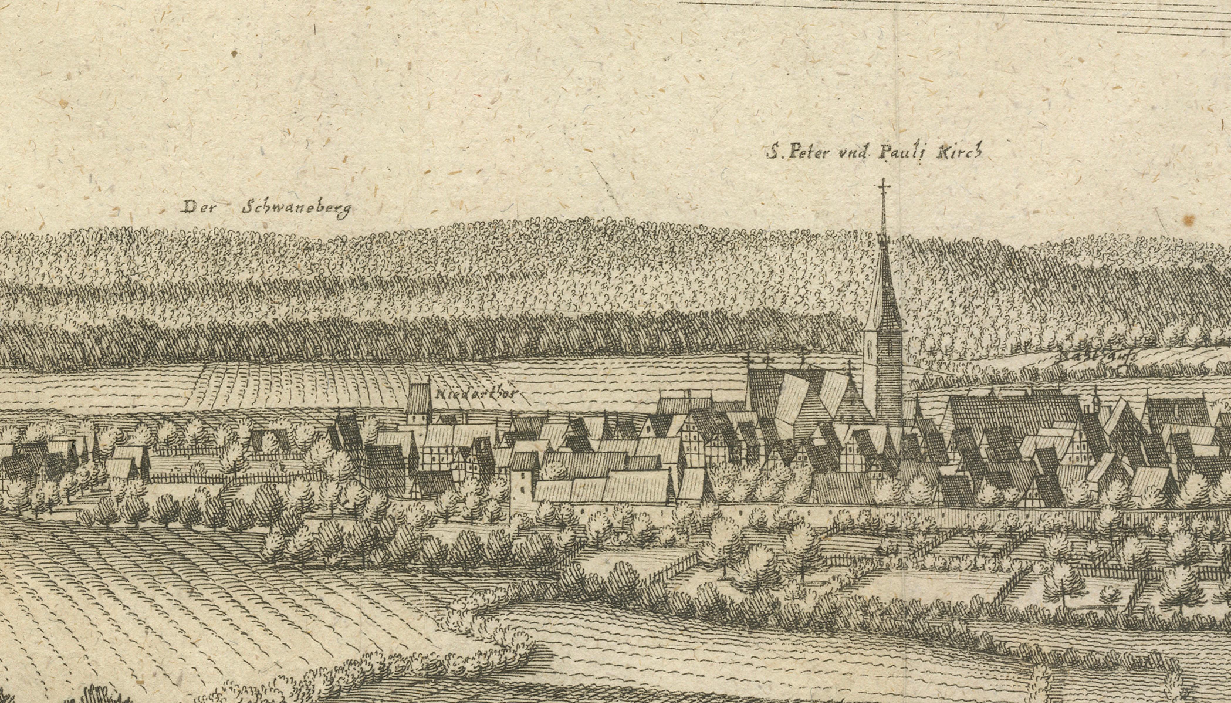 Panoramic View Bad Münder, Merian Townscape Engraving, Germany, c.1654
