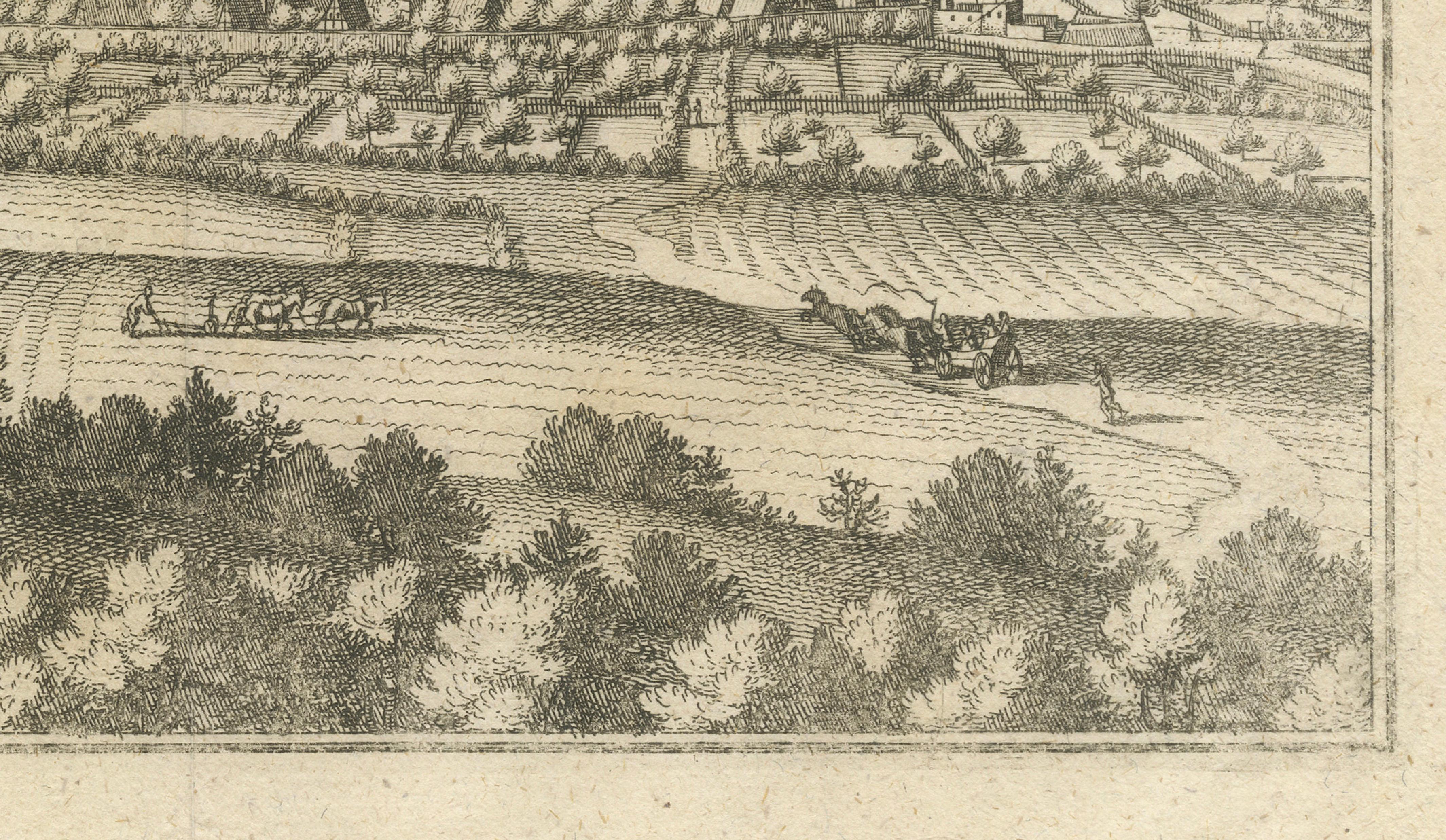 Panoramic View Bad Münder, Merian Townscape Engraving, Germany, c.1654