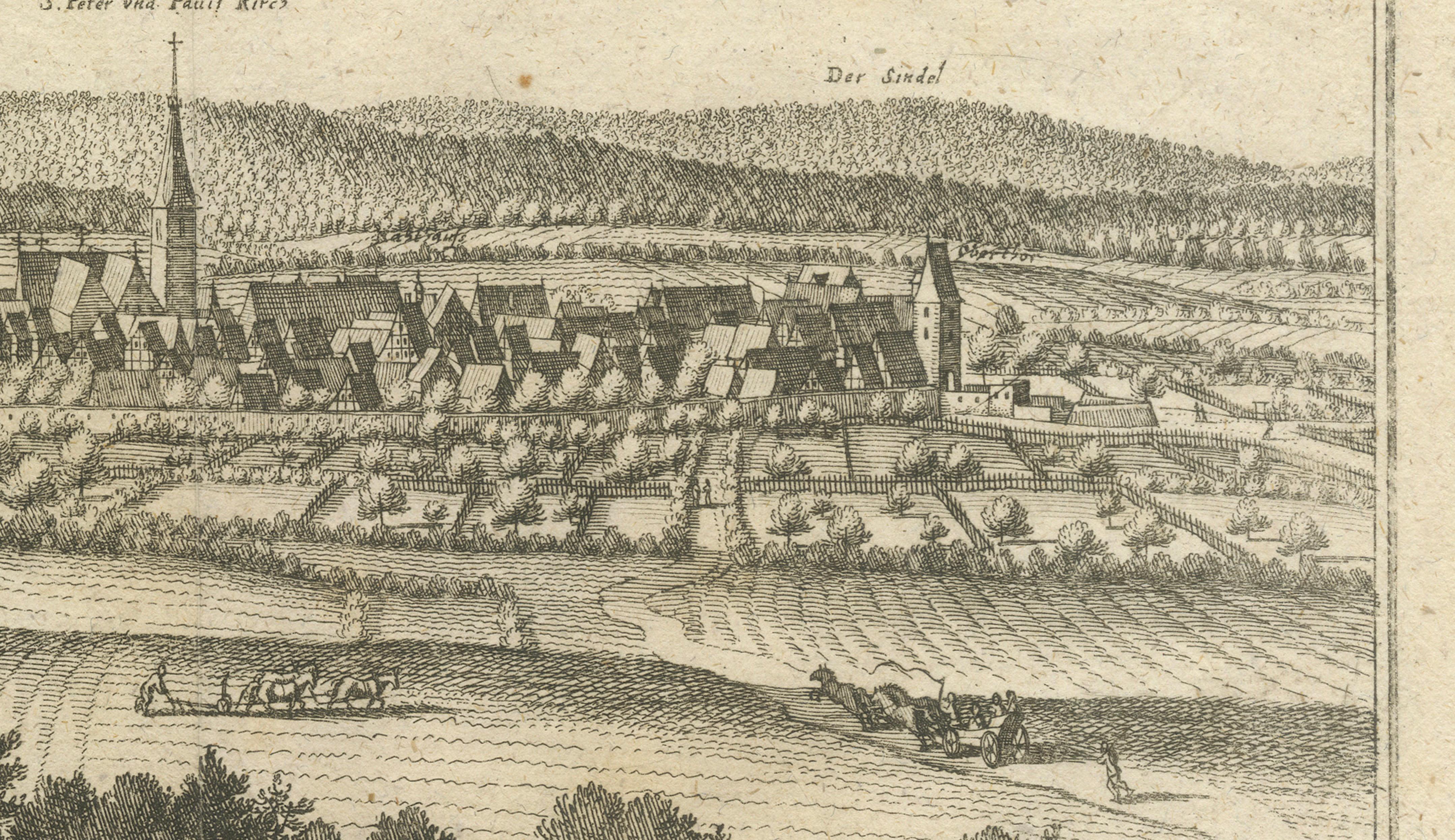 Panoramic View Bad Münder, Merian Townscape Engraving, Germany, c.1654