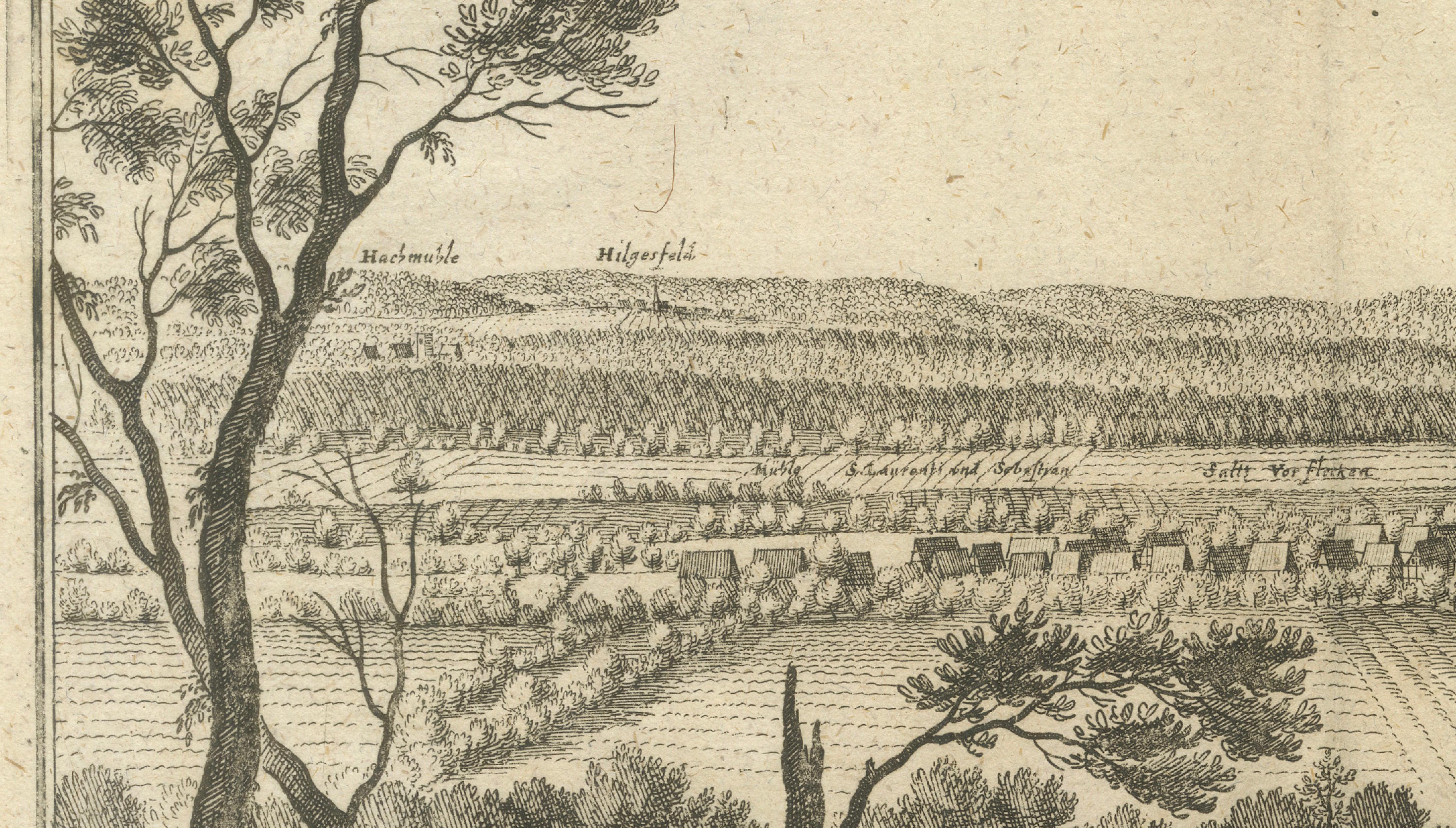 Panoramic View Bad Münder, Merian Townscape Engraving, Germany, c.1654