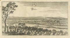 Panoramic View Bad Münder, Merian Townscape Engraving, Germany, c.1654