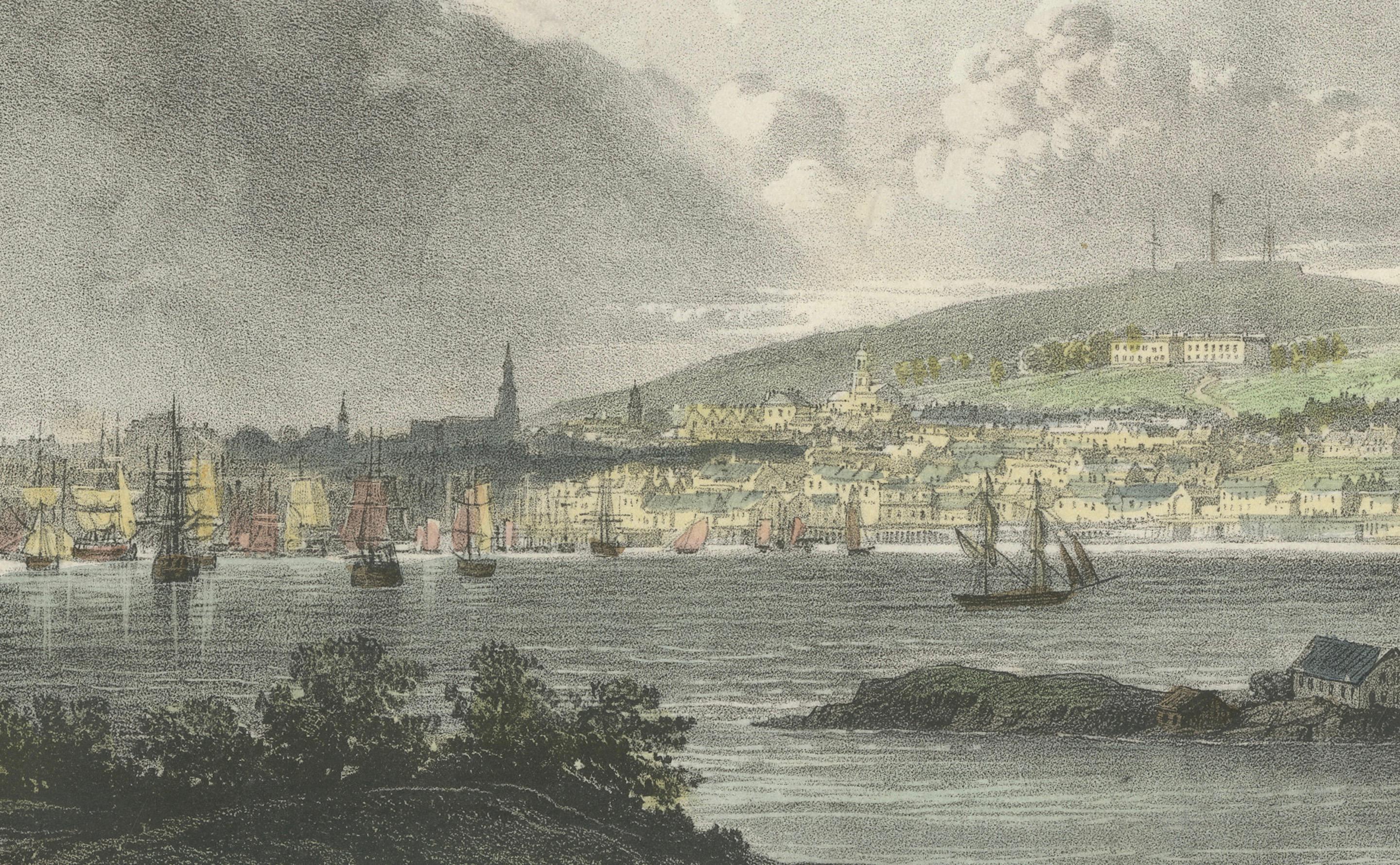 Engraved Panoramic View of Halifax from Dartmouth Cove – A Coastal Gem of 1828 For Sale