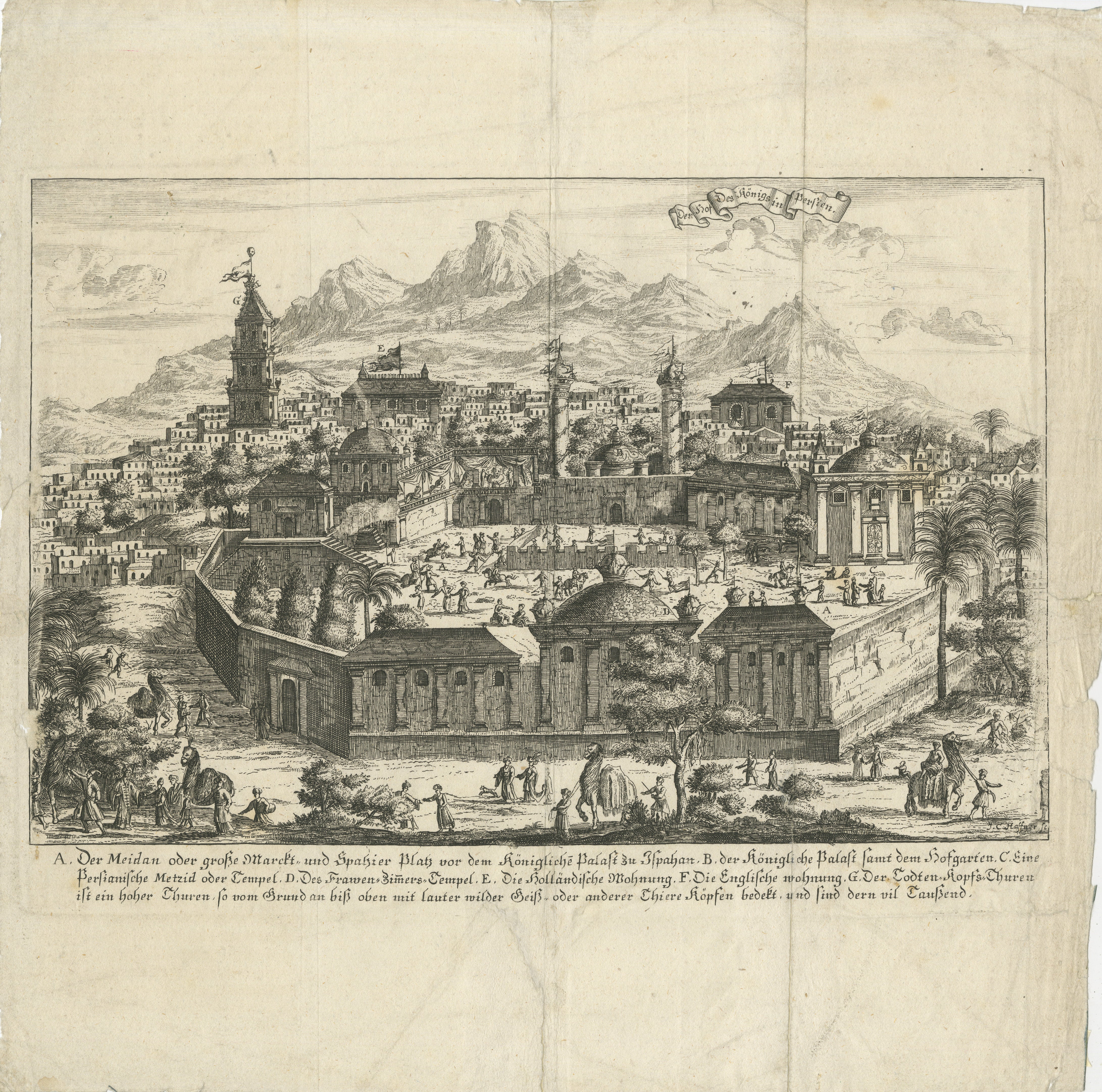 Panoramablick auf Isfahan im späten 17. Jahrhundert von J.C. Haffner

Die Übersetzung des deutschen Textes auf der Gravur:

