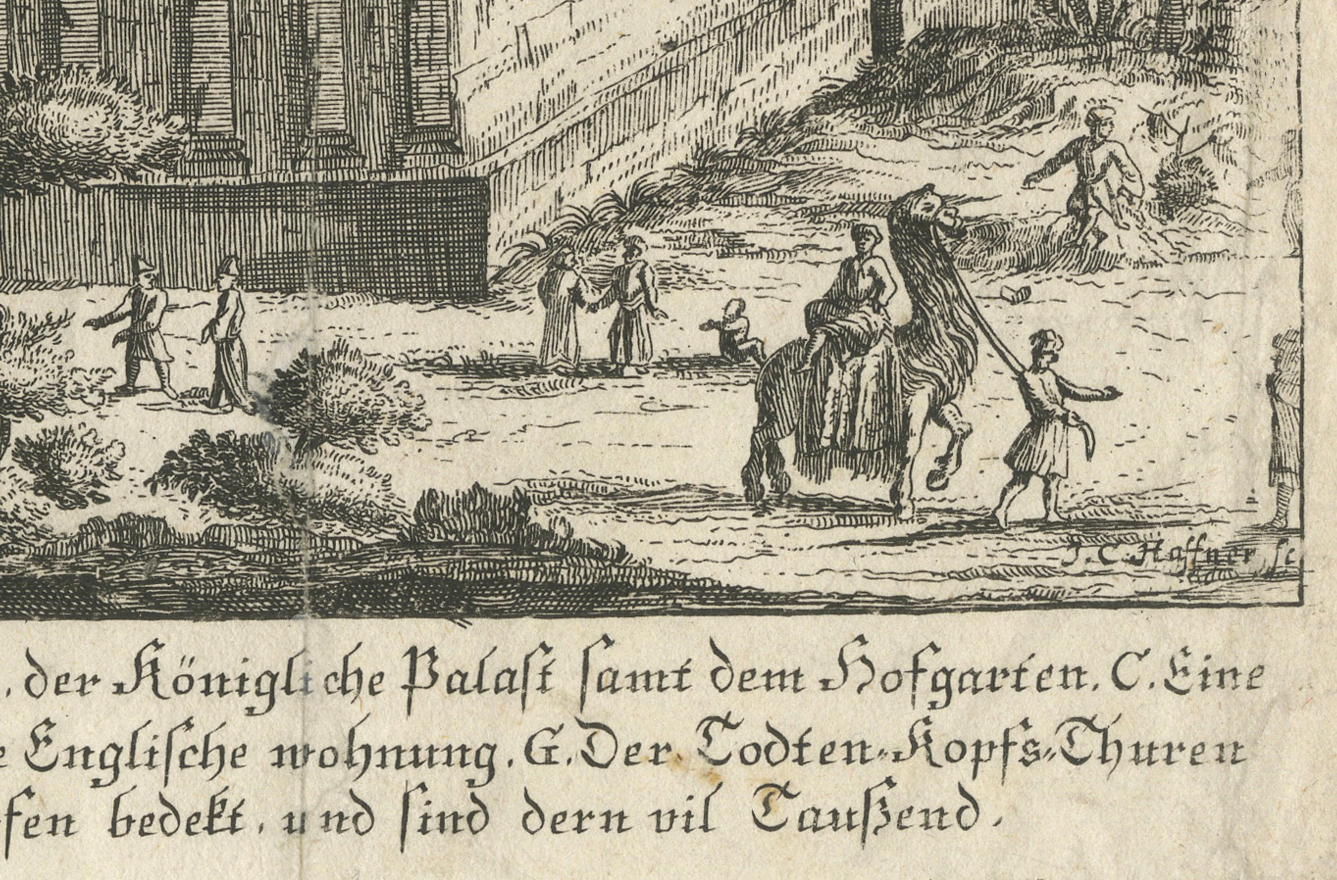 Panoramikansicht von Isfahan in Persien des 17. Jahrhunderts von J.C. Haffner, ca. 1690, Haffner (Spätes 17. Jahrhundert) im Angebot
