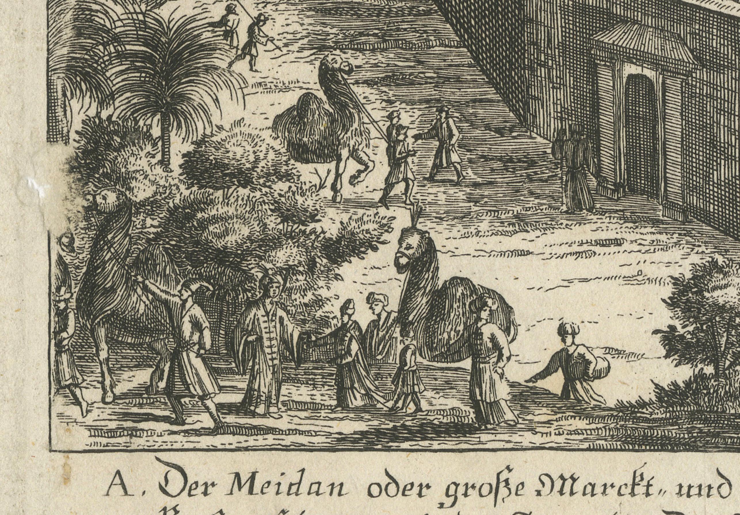 Panoramikansicht von Isfahan in Persien des 17. Jahrhunderts von J.C. Haffner, ca. 1690, Haffner (Papier) im Angebot