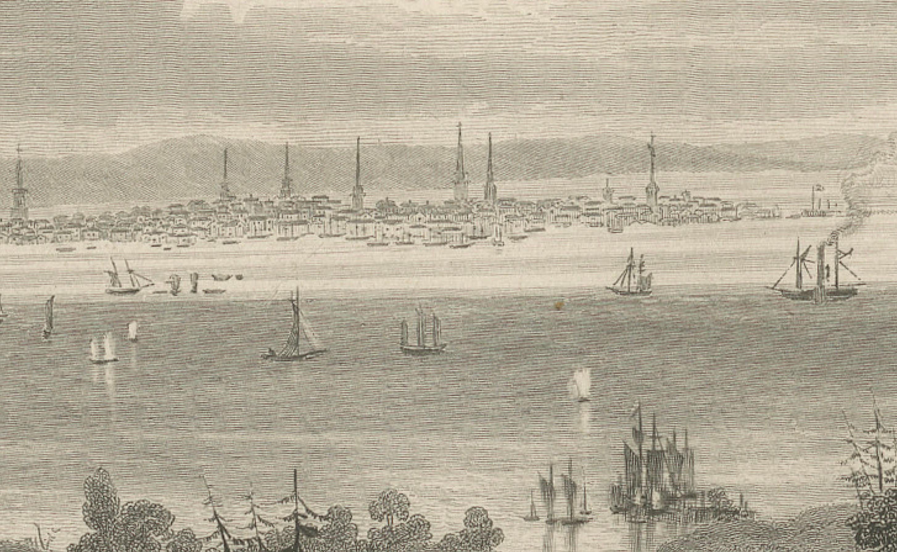 Vista panoramica di New York - Incisione antica, 1850 ca. In condizioni buone in vendita a Langweer, NL