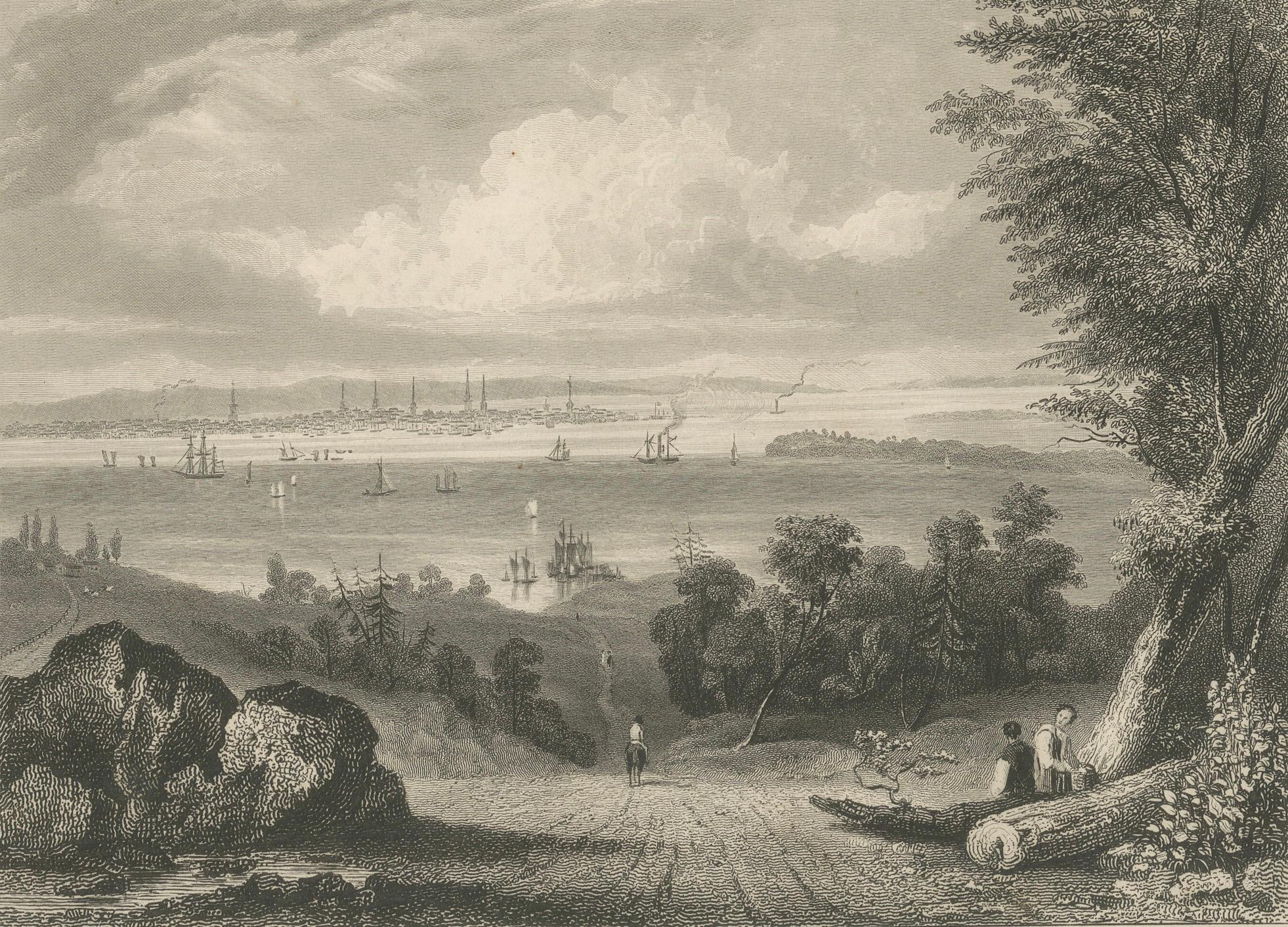 Metà XIX secolo Vista panoramica di New York - Incisione antica, 1850 ca. in vendita
