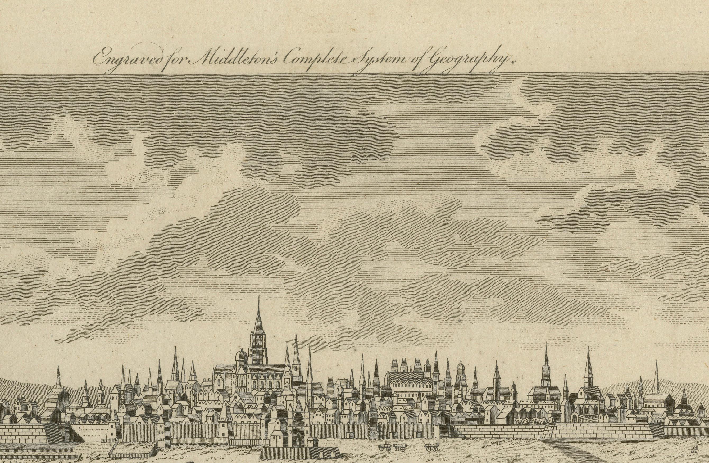 Late 18th Century Panoramic View of Vienna on the Danube – Antique City Engraving, c.1777 For Sale