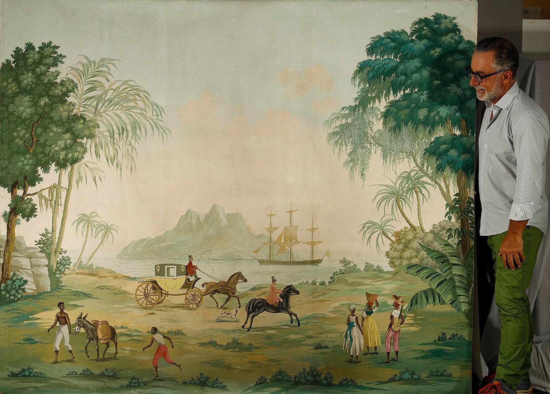 Français Panneau de papier peint panoramique, scène exotique dans le style Zuber en vente