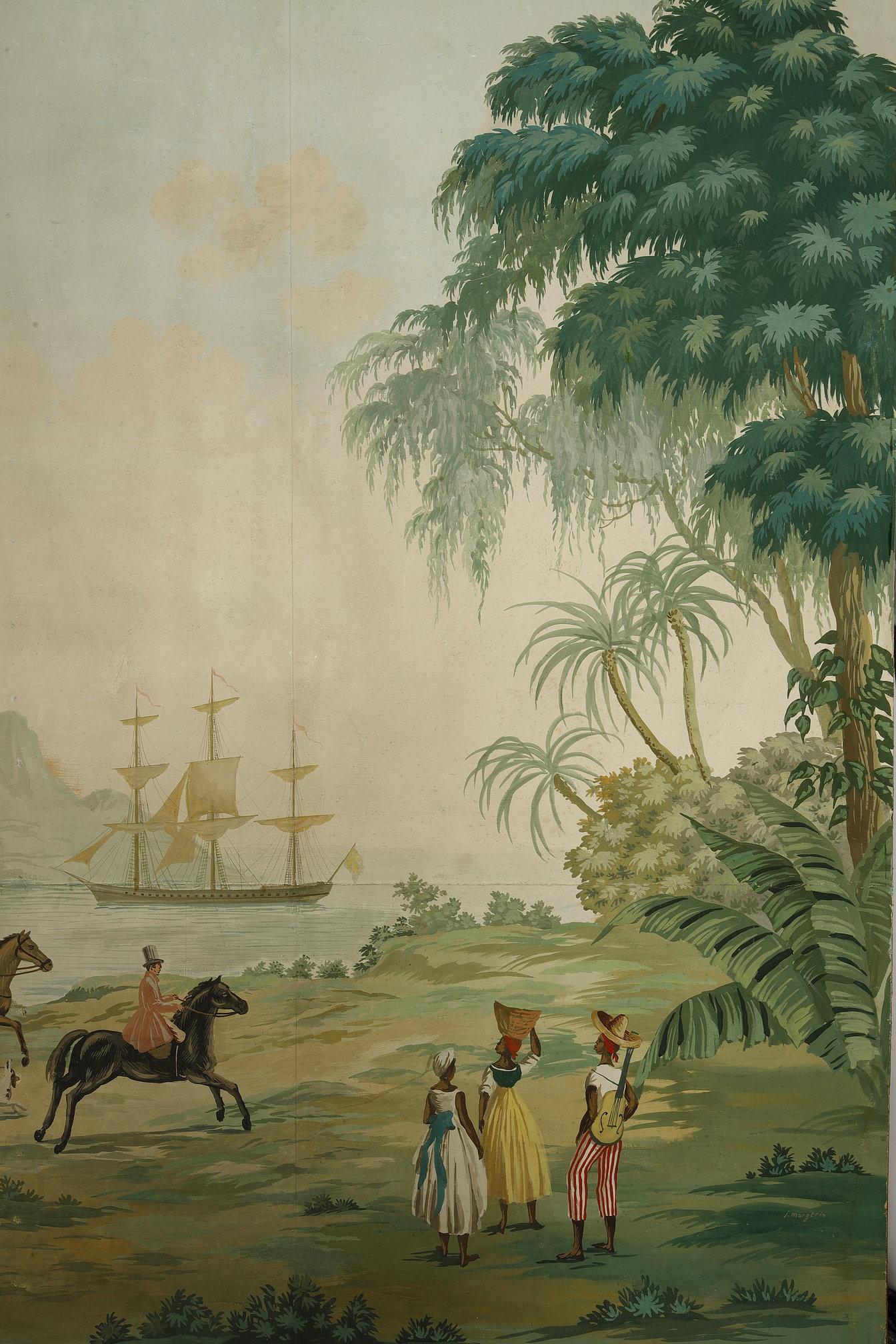 Début du XIXe siècle Panneau de papier peint panoramique, scène exotique dans le style Zuber en vente