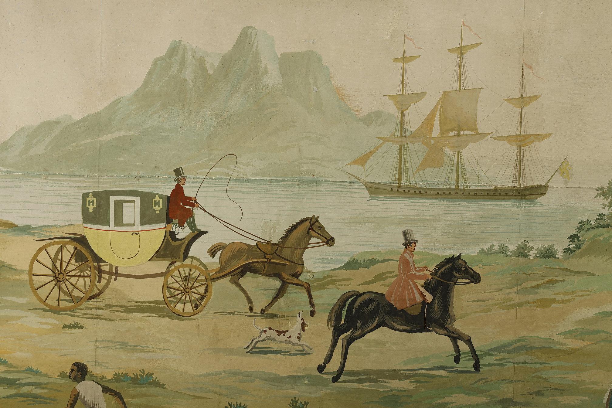 Papier Panneau de papier peint panoramique, scène exotique dans le style Zuber en vente