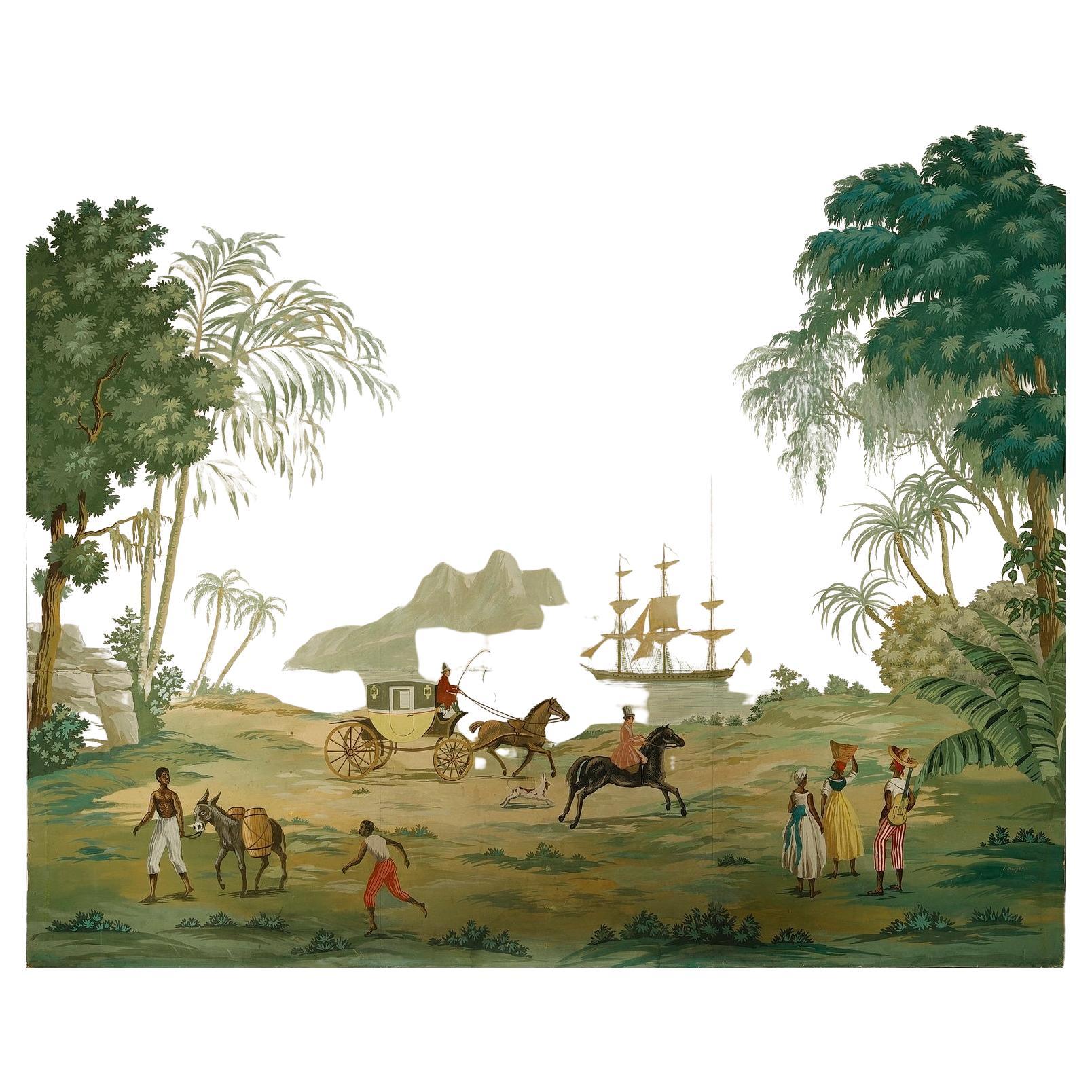 Panneau de papier peint panoramique, scène exotique dans le style Zuber en vente