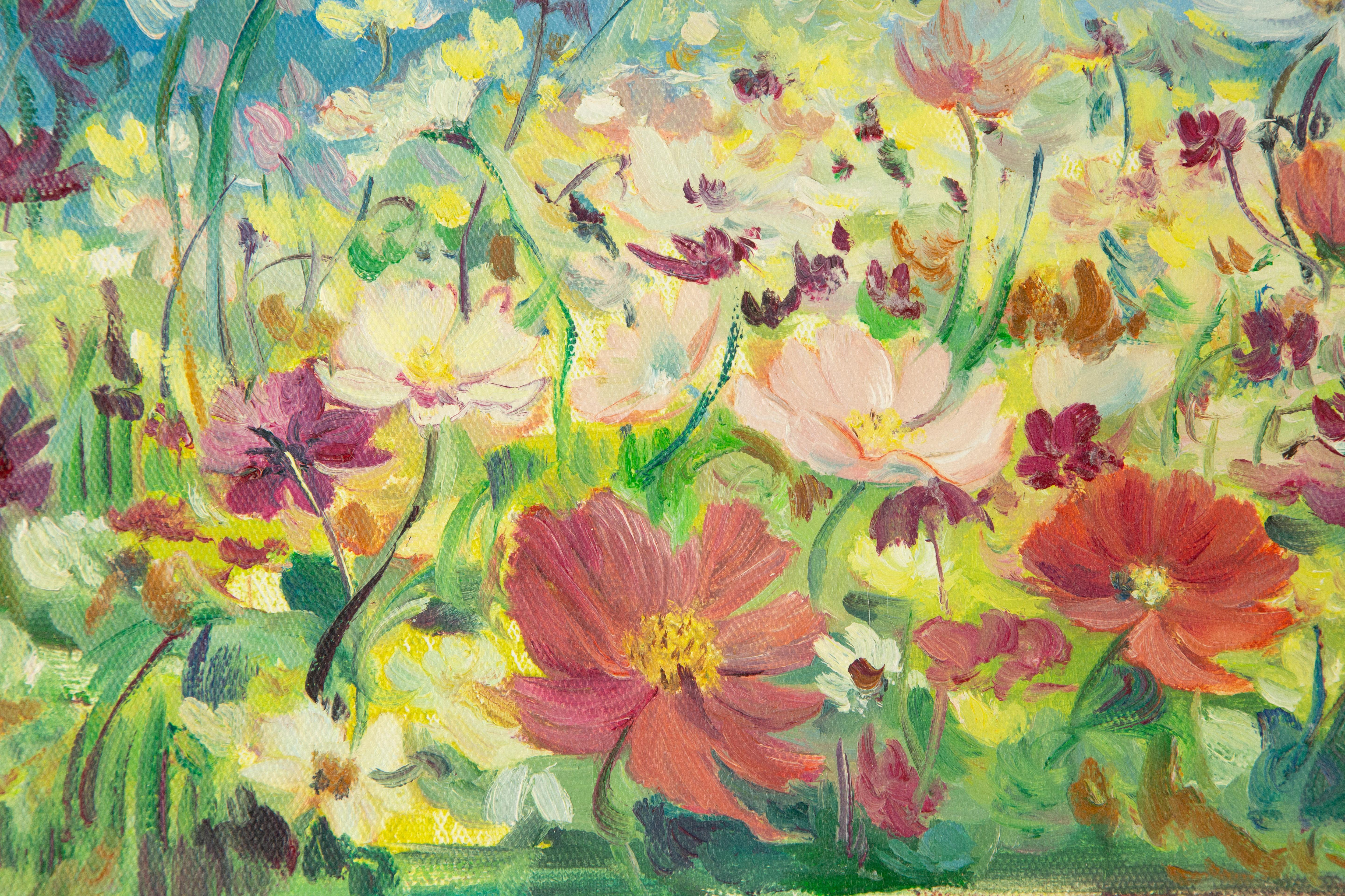 PanPanPan Wei, Blumengemälde, Original, Ölgemälde auf Leinwand, „Sea Of Flowers“ (Blau), Landscape Painting, von Panpan Wei
