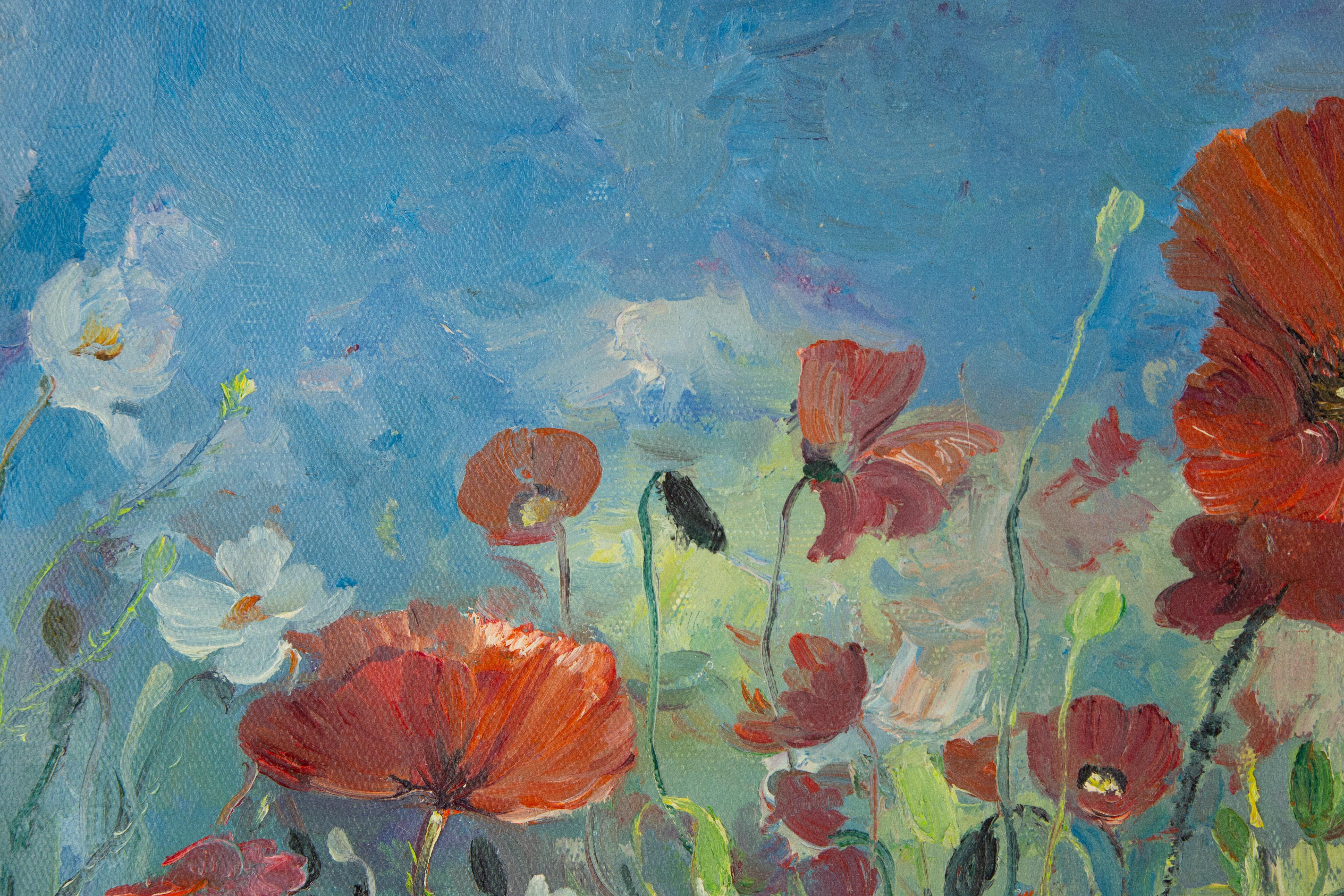 PanPanPan Wei, geblümtes Original-Ölgemälde „Blumengemälde „Blumen aus rotem Mohn“ – Painting von Panpan Wei
