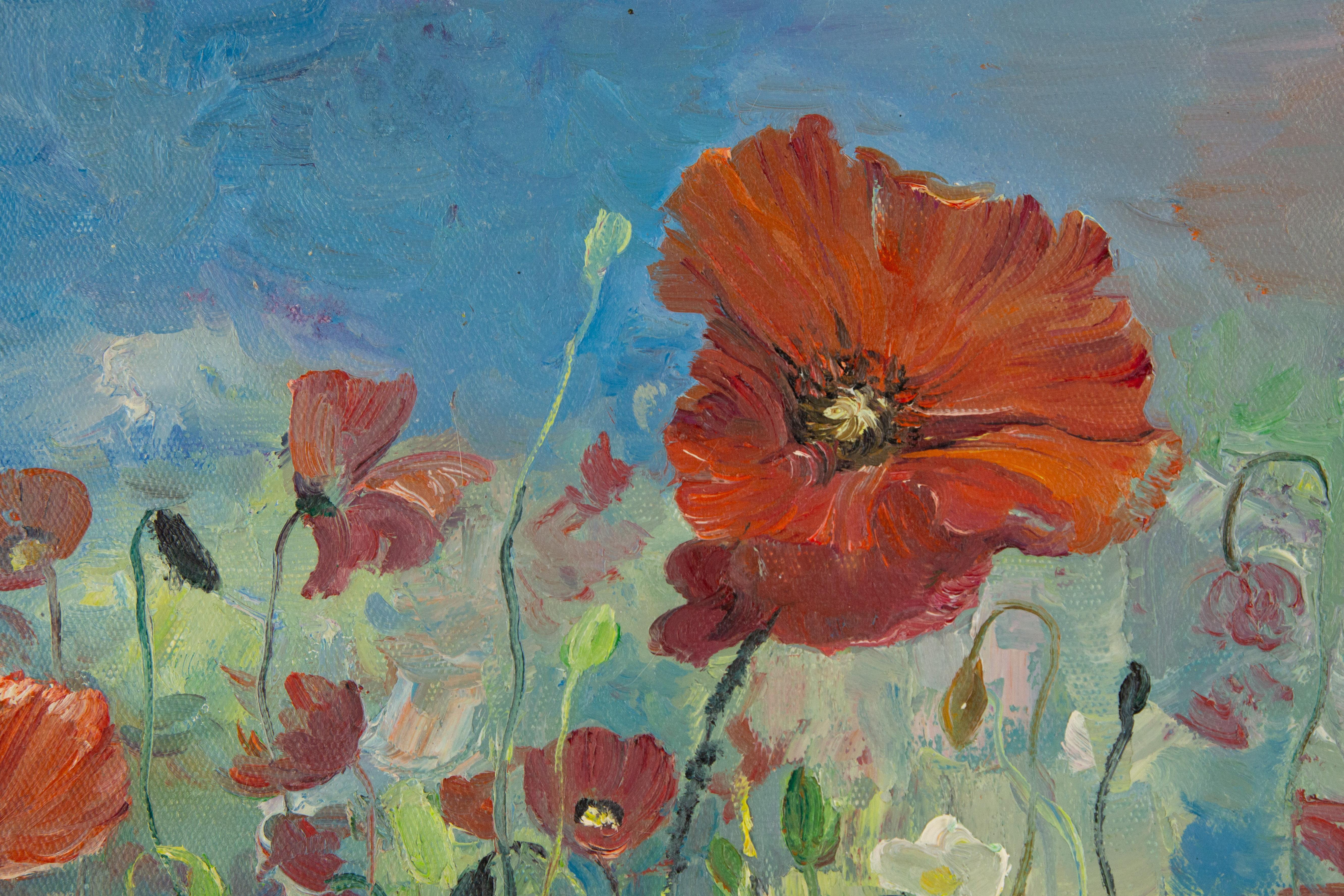  Titel: Blühender roter Mohn
 Medium: Öl auf Leinwand
 Größe: 15 x 20 Zoll
 Rahmen: Einrahmungsmöglichkeiten vorhanden!
 Zustand: Das Gemälde scheint in ausgezeichnetem Zustand zu sein.
 Hinweis: Dieses Gemälde ist nicht aufgespannt.
 Jahr: 2000