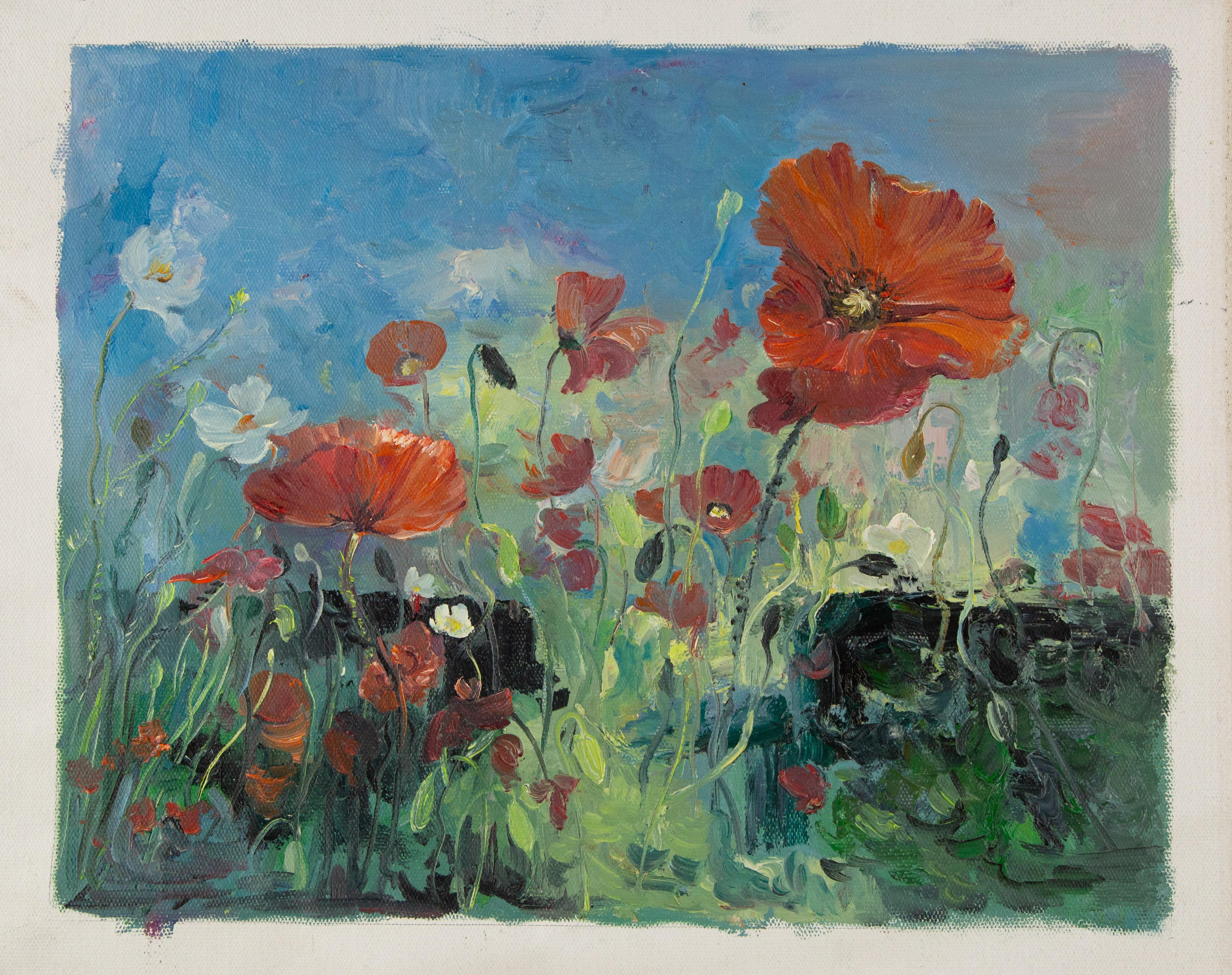 PanPanPan Wei, geblümtes Original-Ölgemälde „Blumengemälde „Blumen aus rotem Mohn“ im Angebot 2