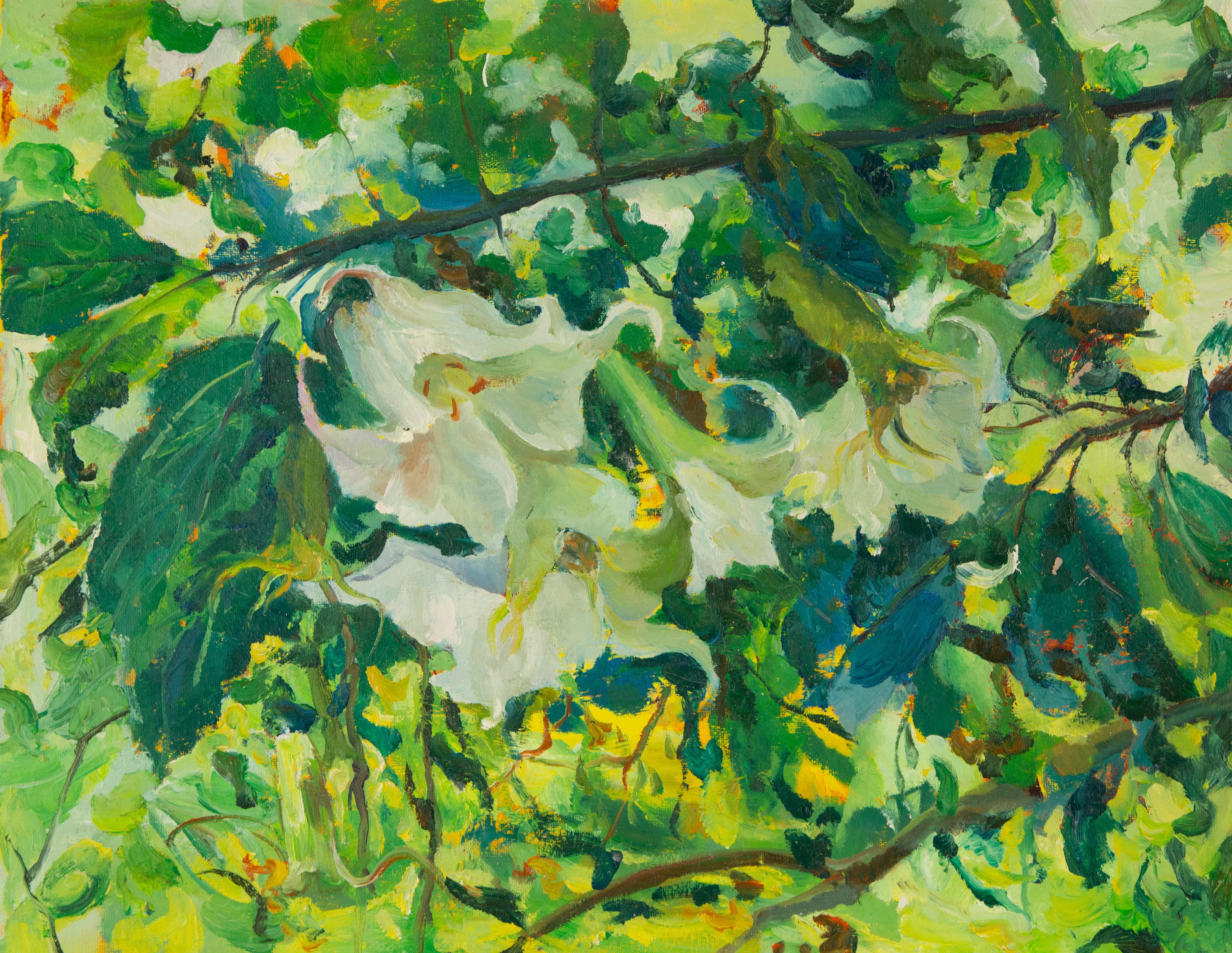 Panpan Wei Still-Life Painting – PanPanPan Wei, geblümtes Original-Ölgemälde „Weißer Morgenblick“, Original