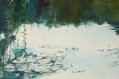 Huile sur toile impressionniste originale de Panpan Wei « Lotus Pond II »