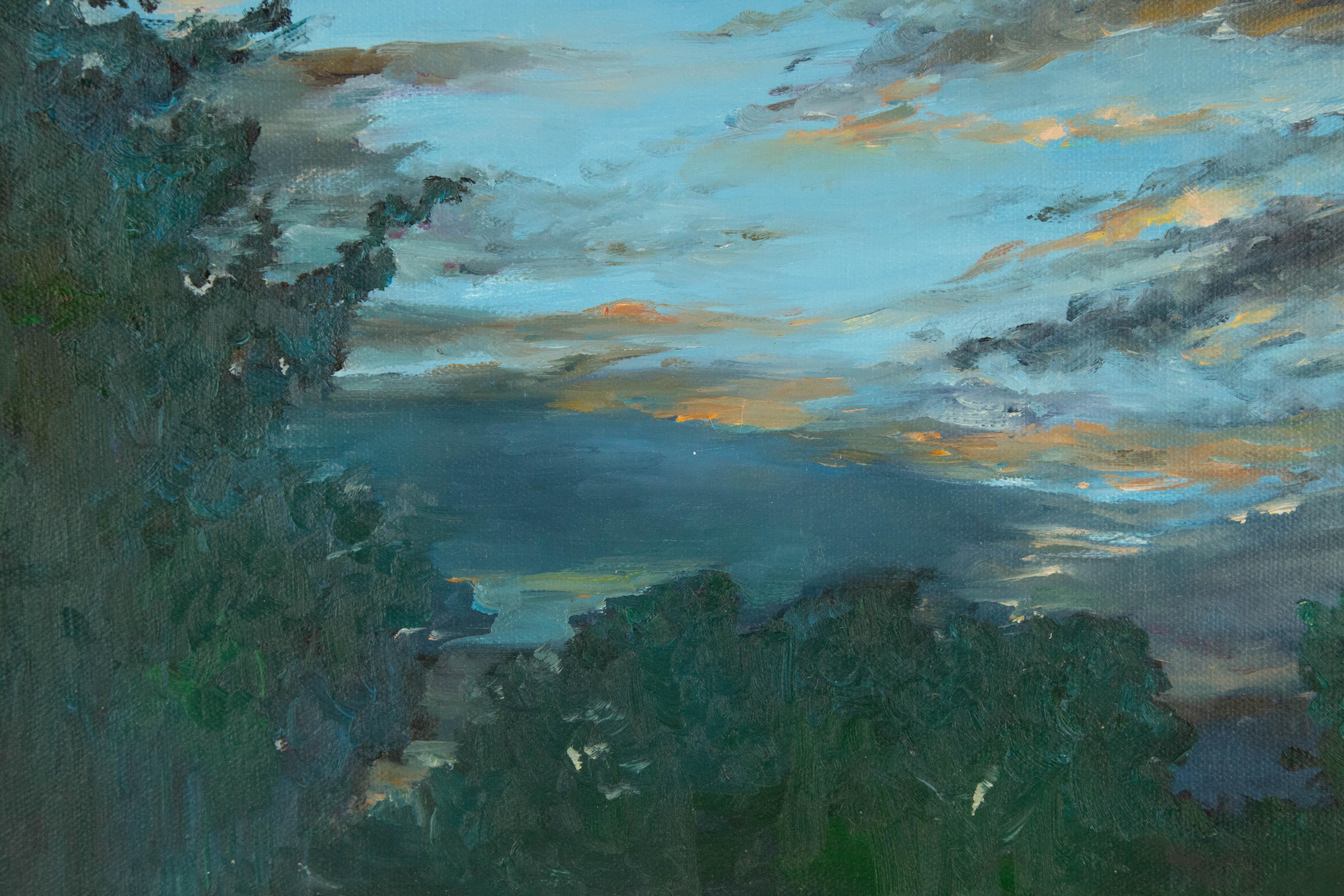 Panpan Wei Landschaft, Original, Ölgemälde auf Leinwand, „Sonnenuntergang Glow“ im Angebot 2