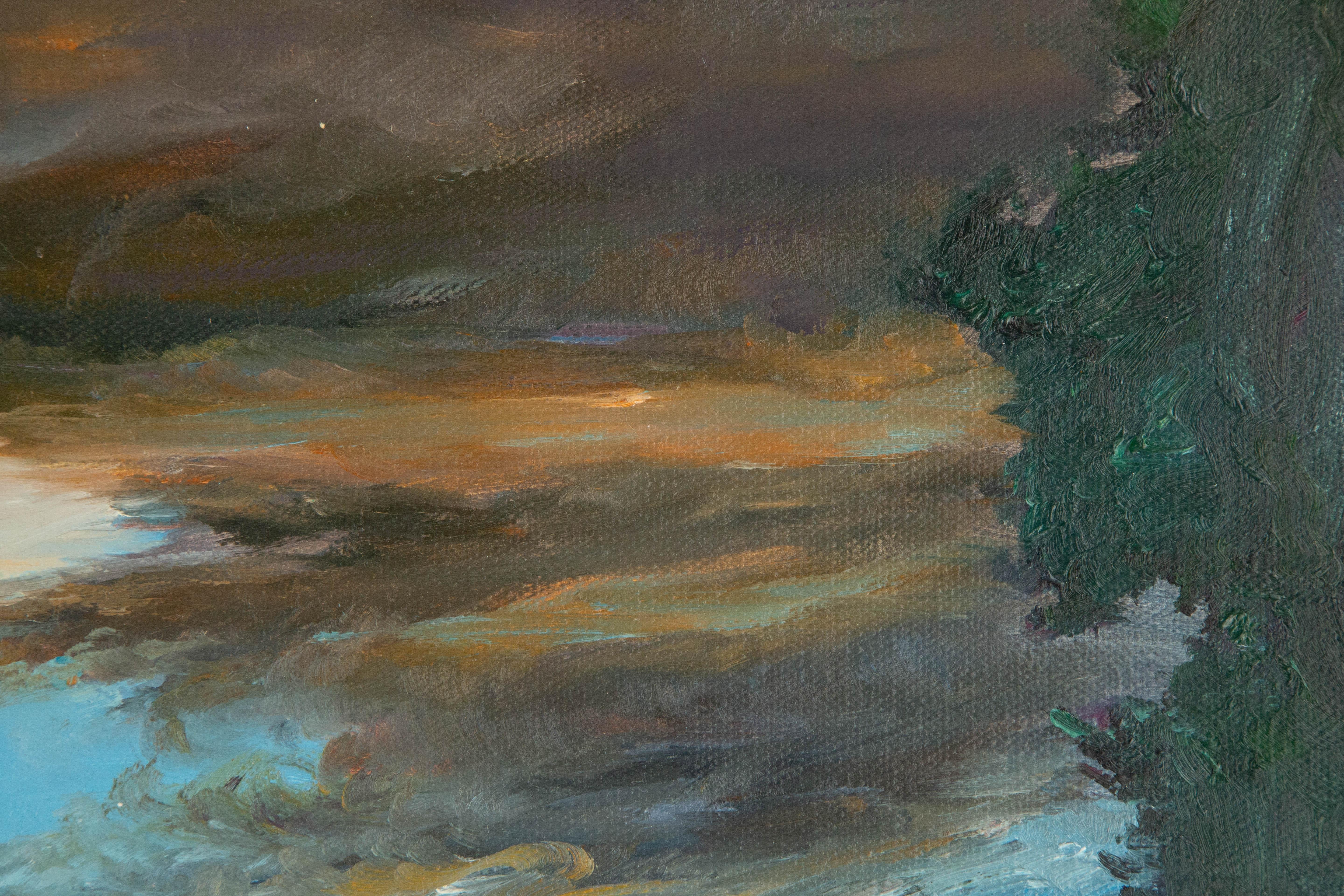 Panpan Wei Landschaft, Original, Ölgemälde auf Leinwand, „Sonnenuntergang Glow“ im Angebot 3