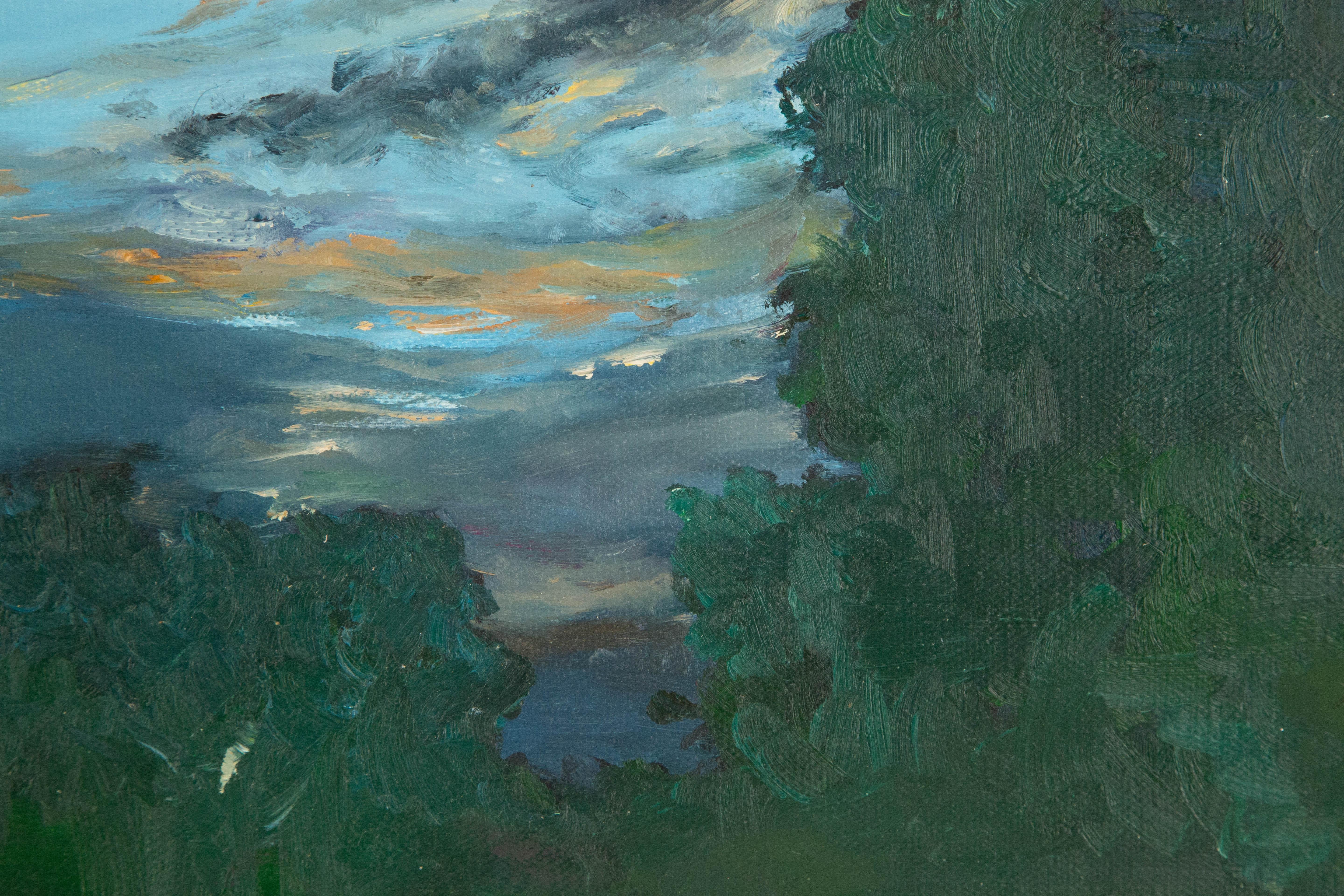 Panpan Wei Landschaft, Original, Ölgemälde auf Leinwand, „Sonnenuntergang Glow“ im Angebot 4
