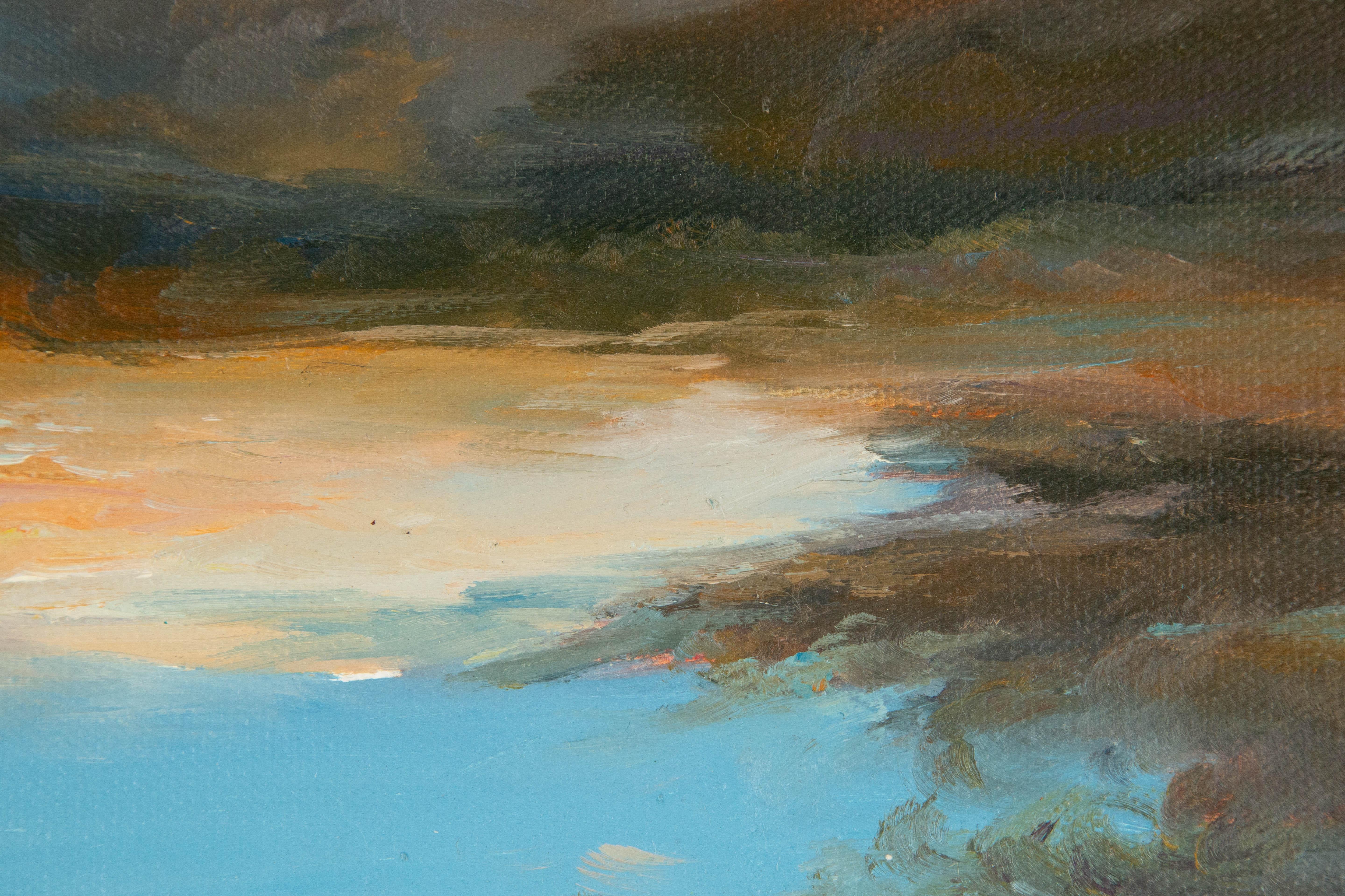 Panpan Wei Landschaft, Original, Ölgemälde auf Leinwand, „Sonnenuntergang Glow“ im Angebot 5