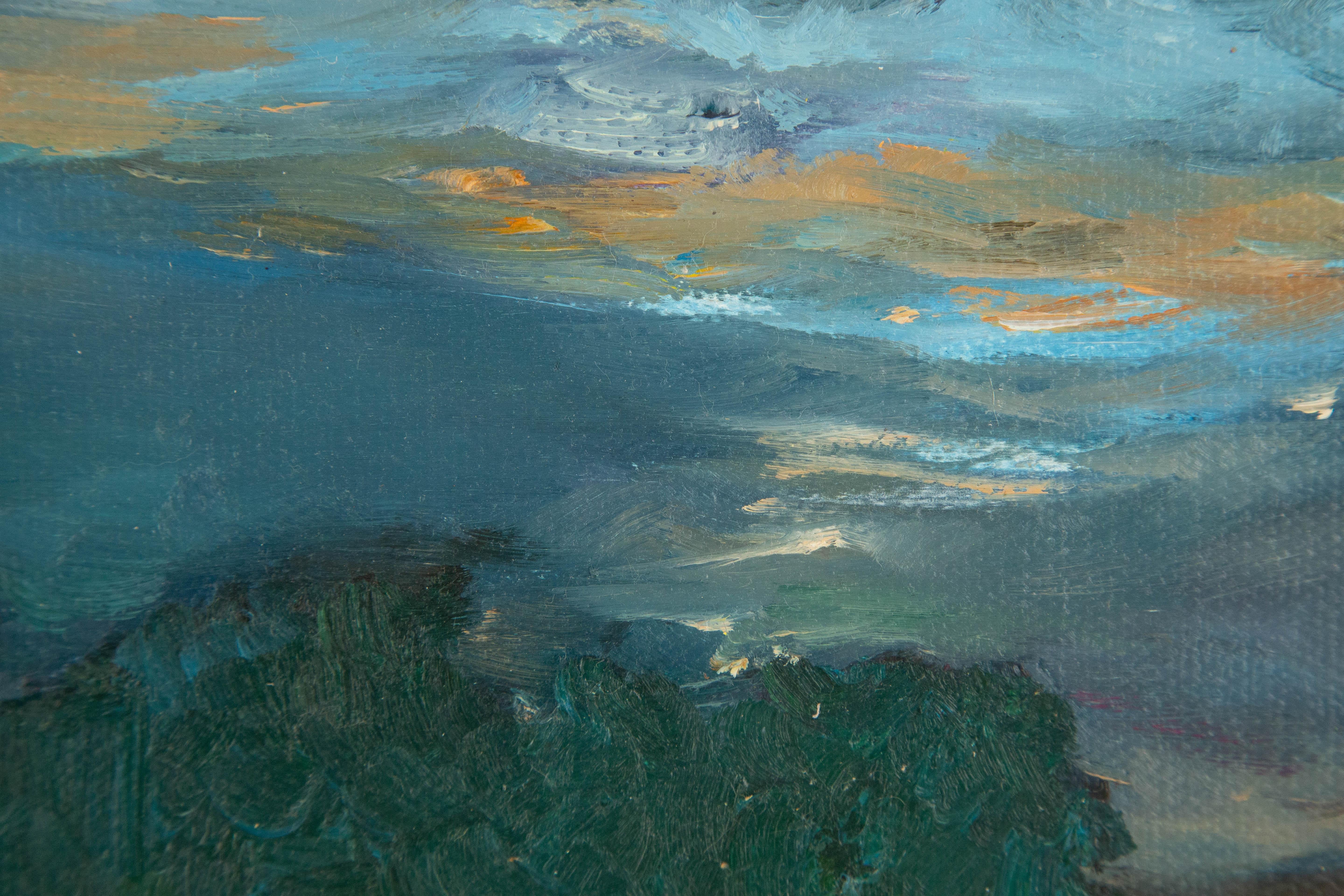 Panpan Wei Landschaft, Original, Ölgemälde auf Leinwand, „Sonnenuntergang Glow“ im Angebot 6