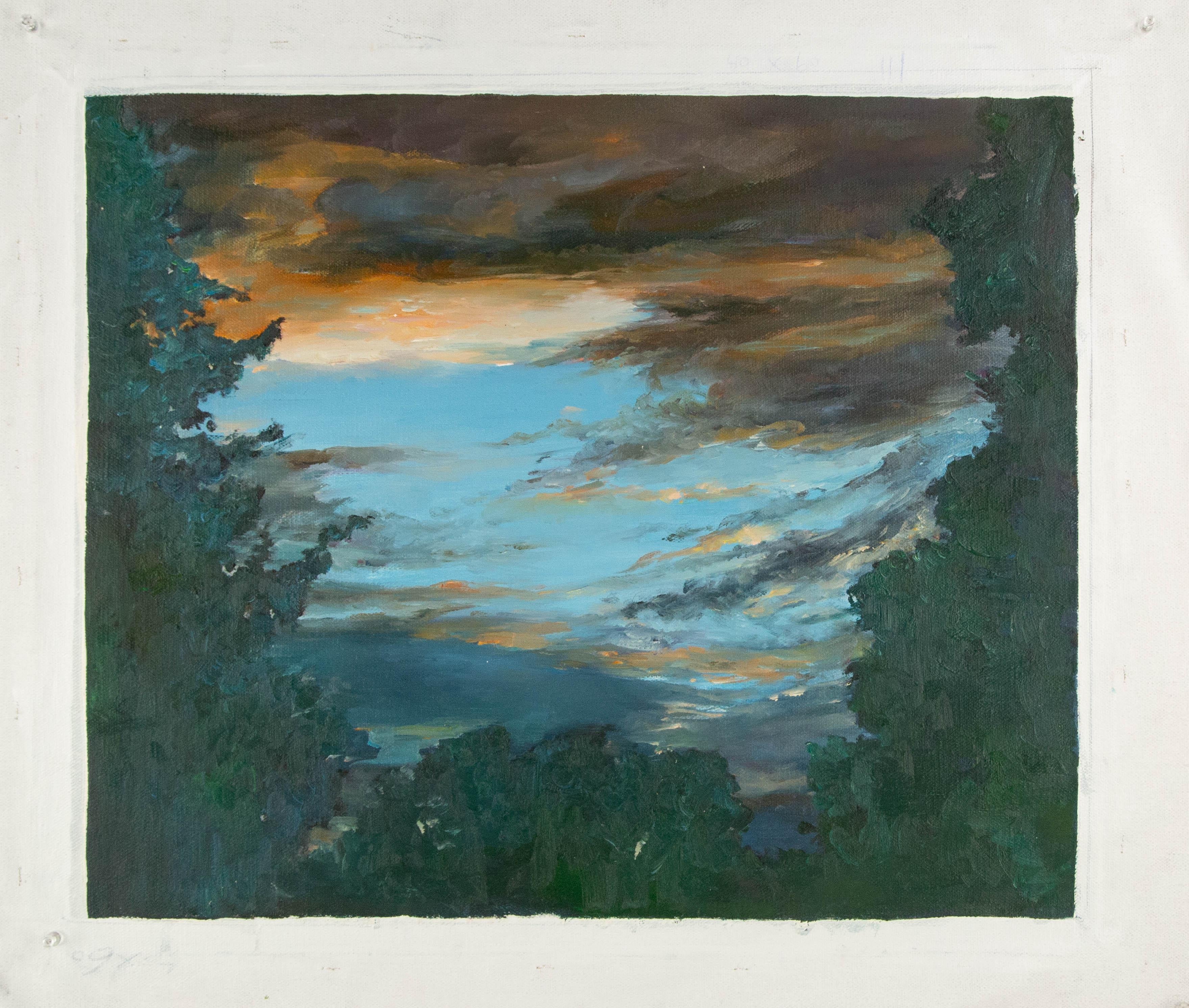 Panpan Wei Landschaft, Original, Ölgemälde auf Leinwand, „Sonnenuntergang Glow“ im Angebot 7