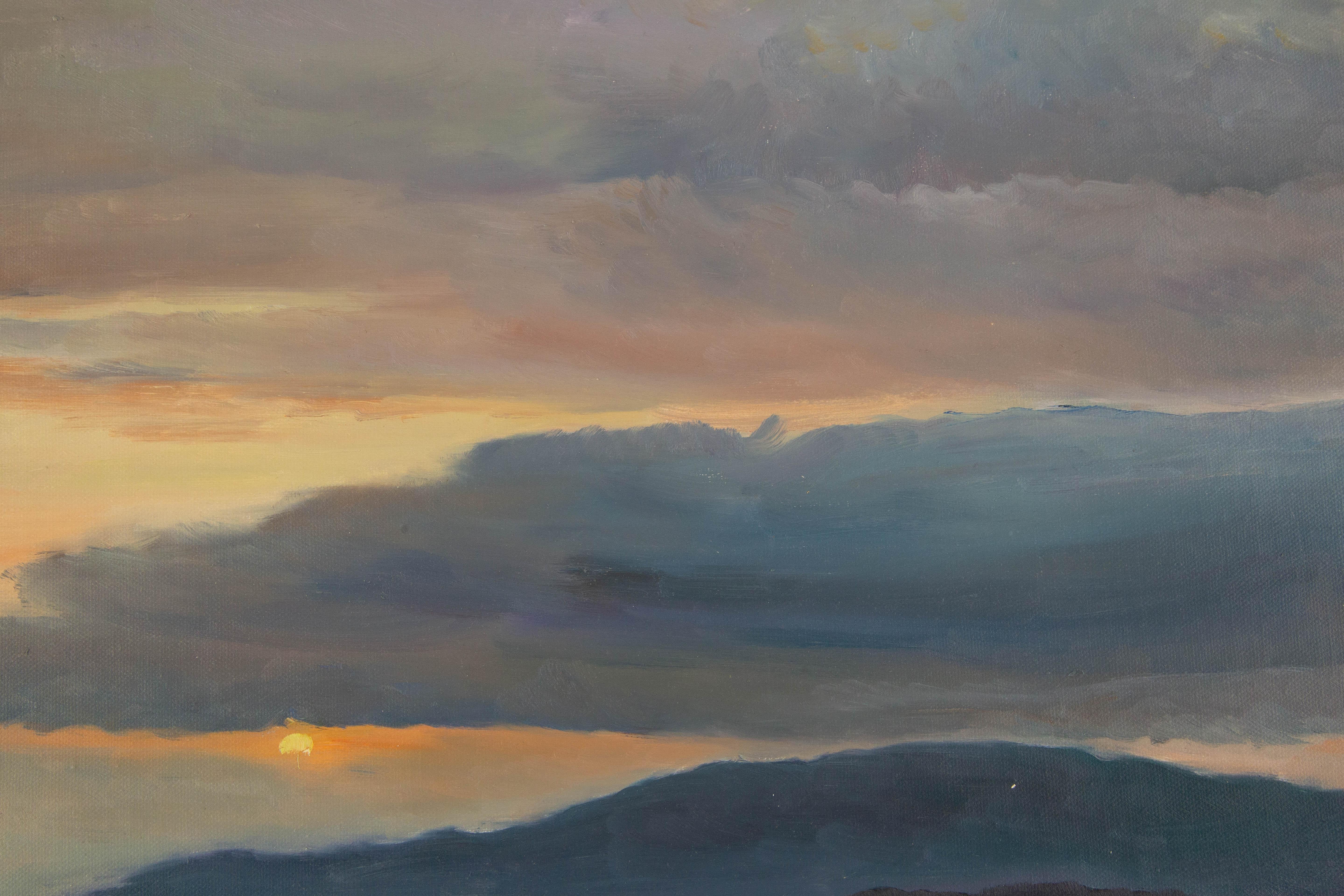 Panpan Wei Landschaft, Original-Ölgemälde „Sonnenuntergang am Meer II“, Panpan Wei im Angebot 1