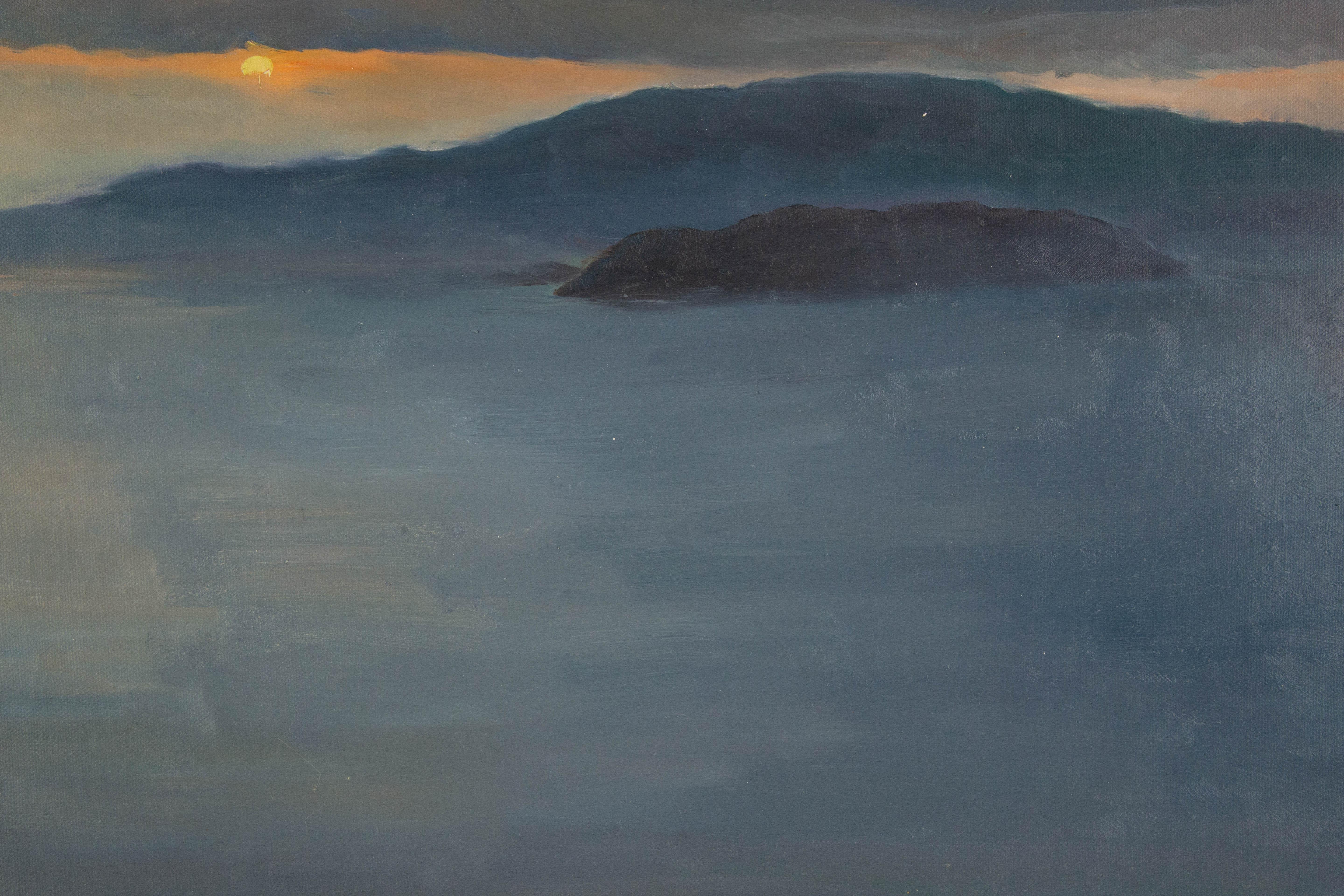 Panpan Wei Landschaft, Original-Ölgemälde „Sonnenuntergang am Meer II“, Panpan Wei im Angebot 2