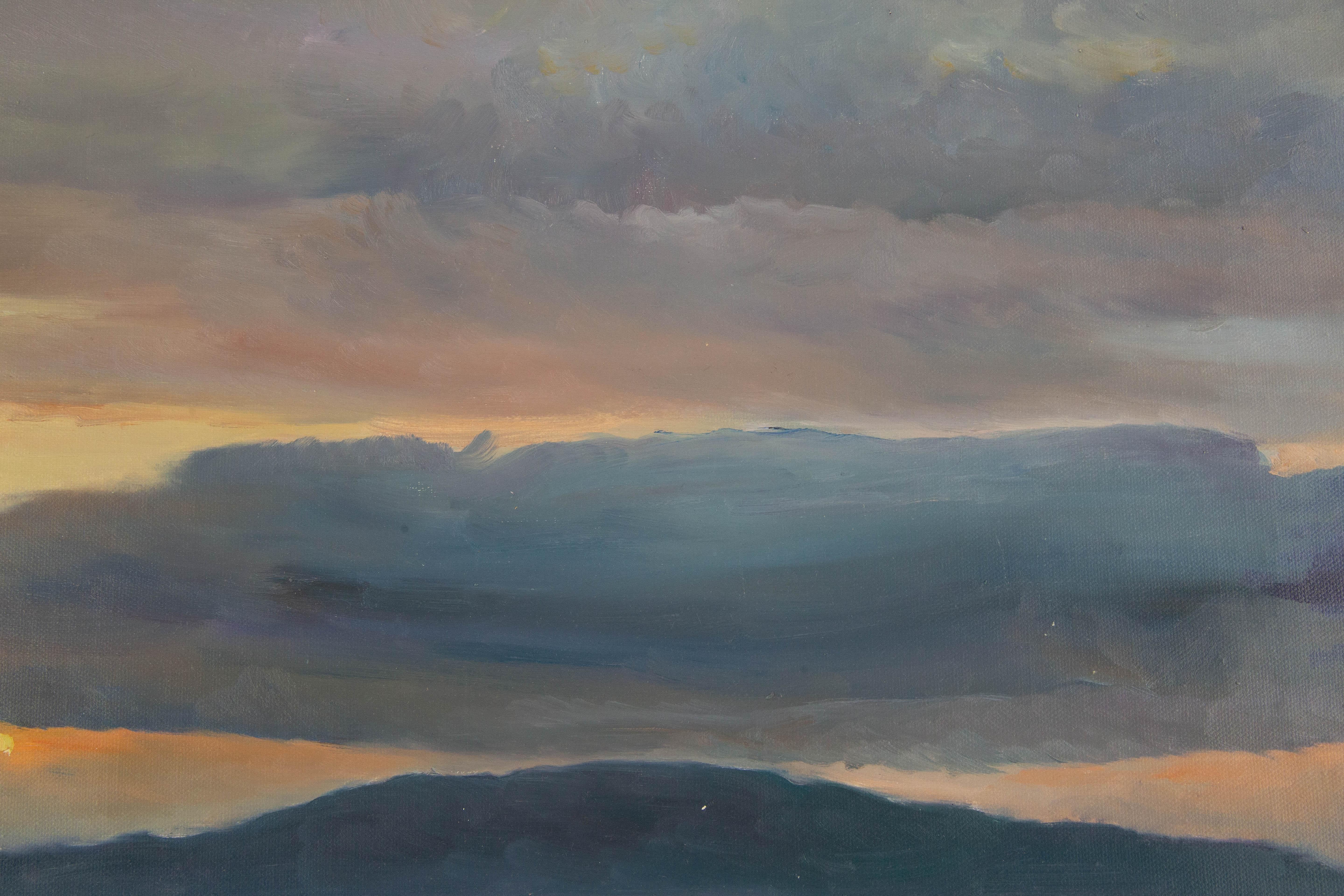 Panpan Wei Landschaft, Original-Ölgemälde „Sonnenuntergang am Meer II“, Panpan Wei im Angebot 3