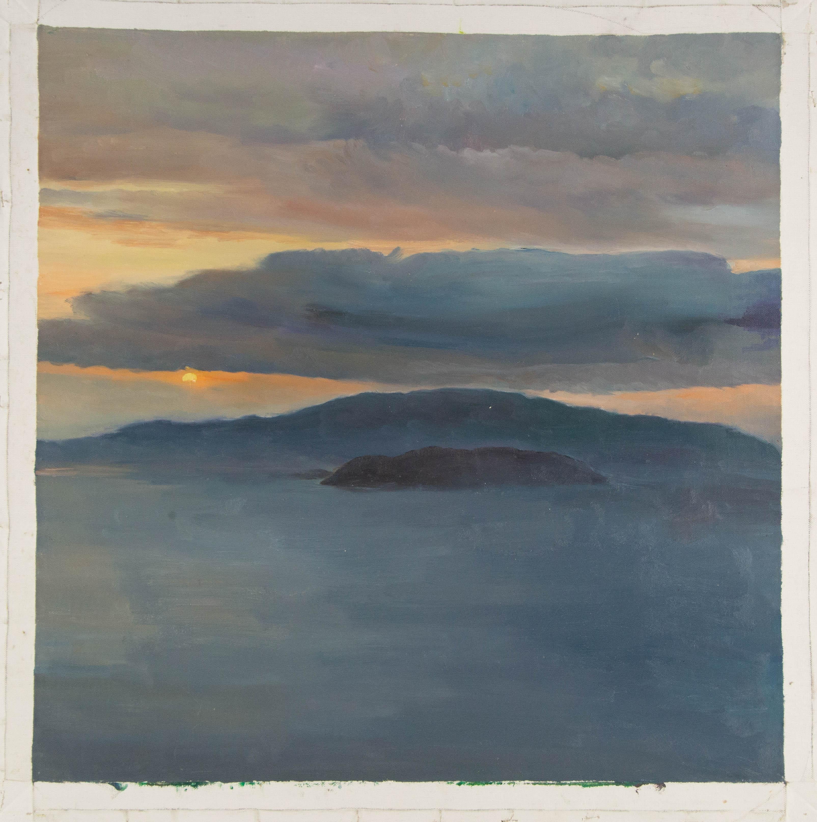 Panpan Wei Landschaft, Original-Ölgemälde „Sonnenuntergang am Meer II“, Panpan Wei im Angebot 6