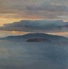 Panpan Wei Paisaje Pintura al óleo original "Atardecer en el mar II"