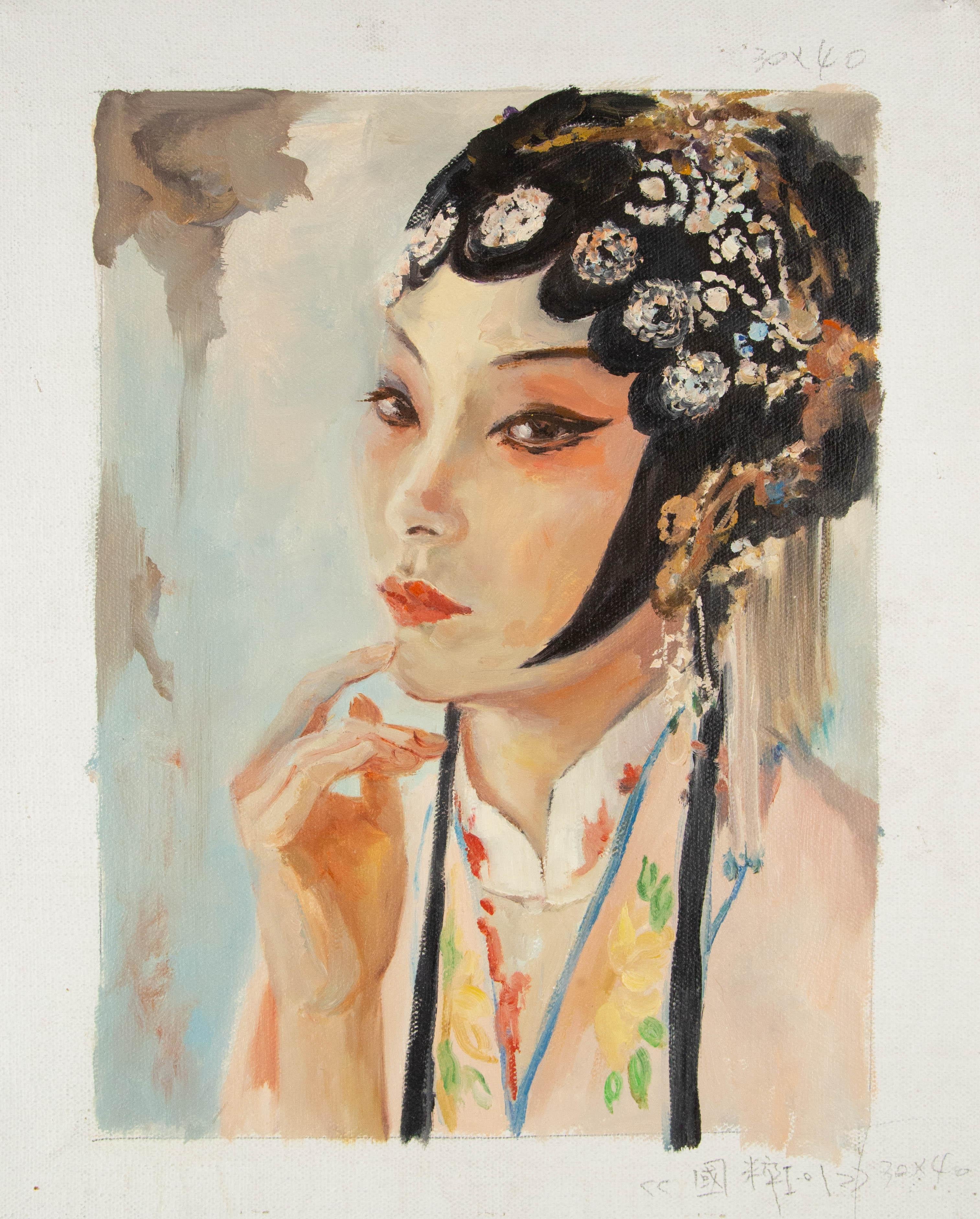 Panpan Wei, Porträt, Original, Öl auf Leinwand, „Peking Opera actress-1“, Panpan Wei im Angebot 5