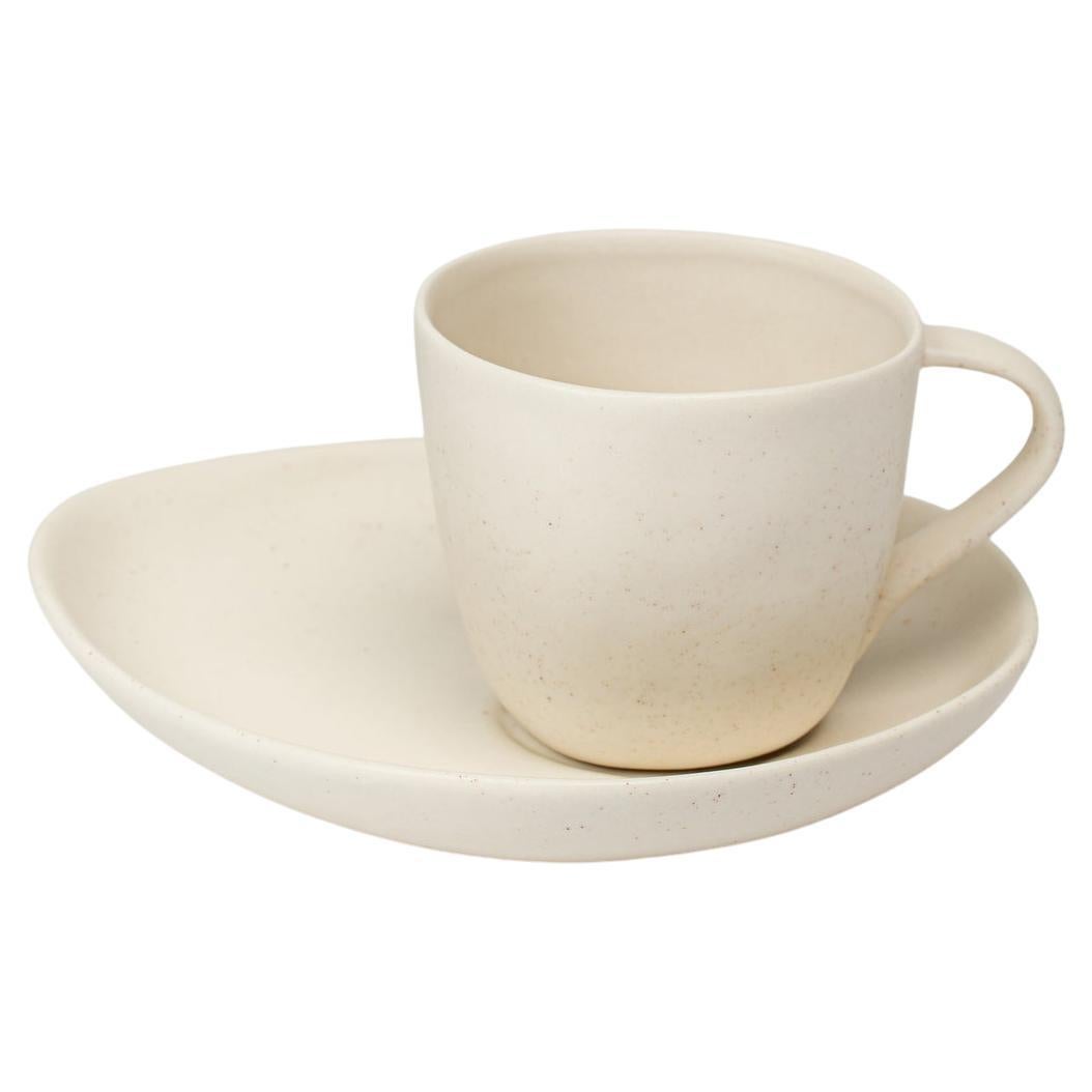 Panshu Cup 
Saucer Handmade White Stoneware Matt Glaze Organic Form, In Stock en venta