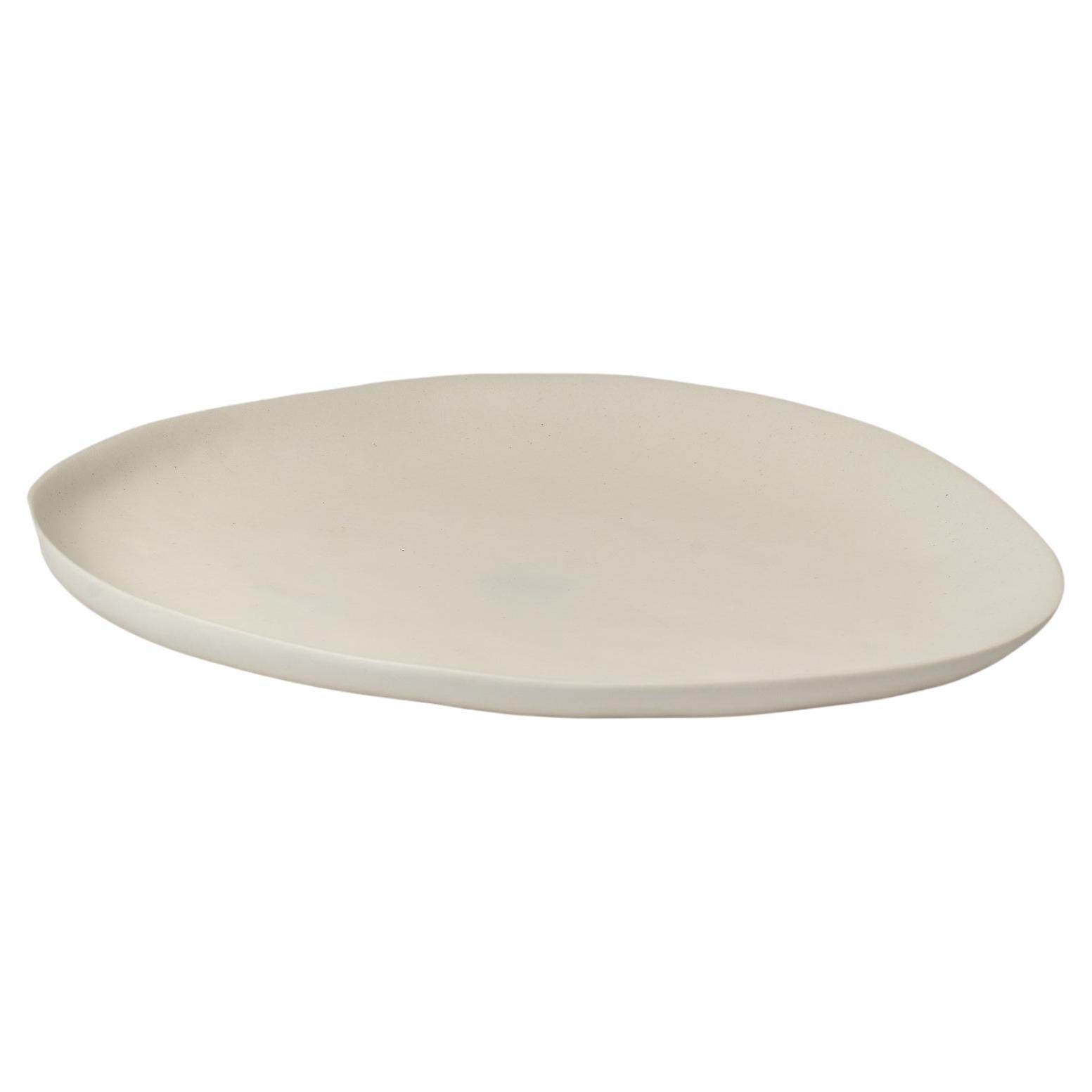 Panshu Dinner Plate Handmade White Stoneware Matt Glaze Organic Form, In Stock