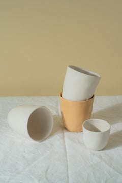 Panshu Espresso Cup Handmade White Stoneware Matt Glaze Organic Form, In Stock