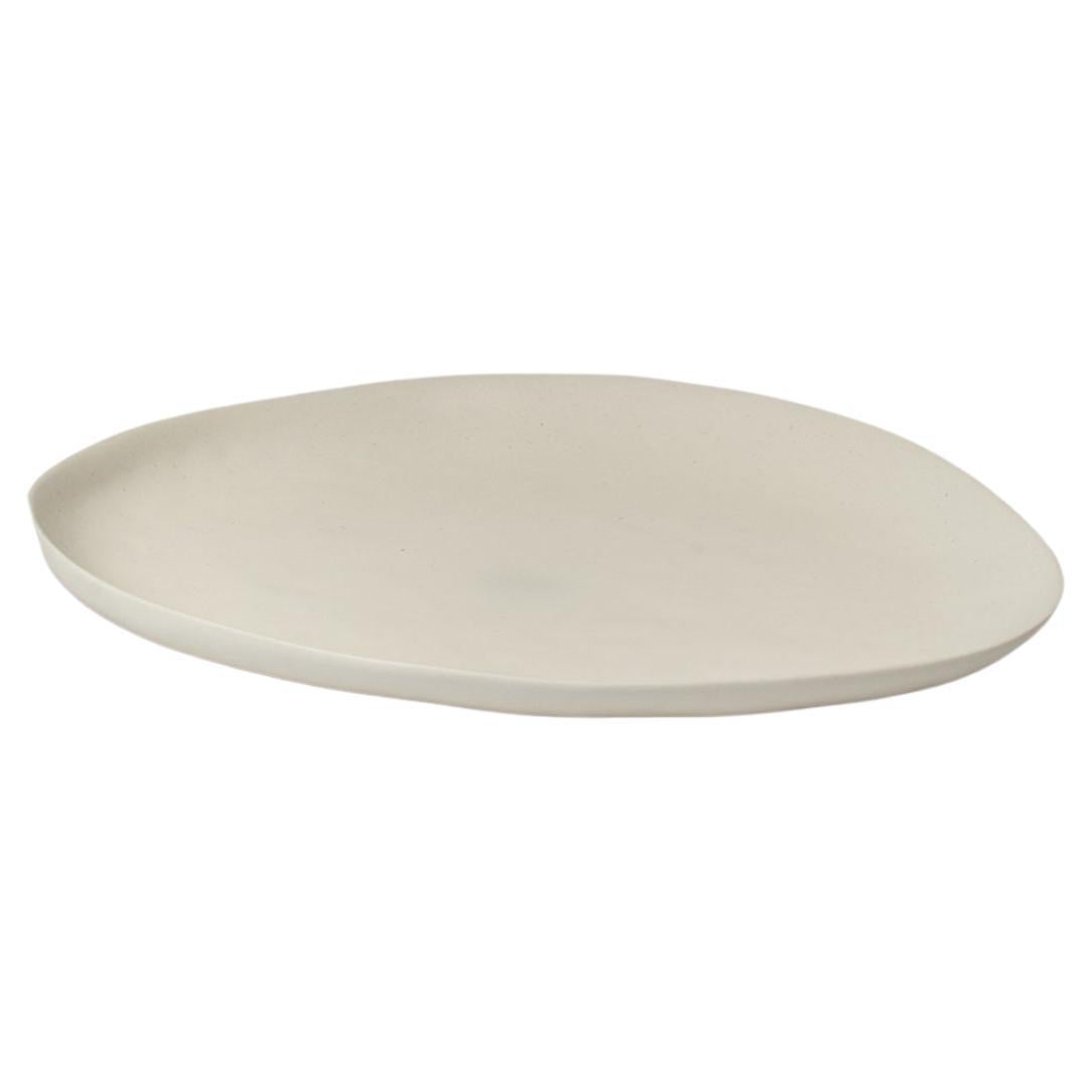 Panshu Small Plate Handmade White Stoneware Matt Glaze Organic Form, In Stock