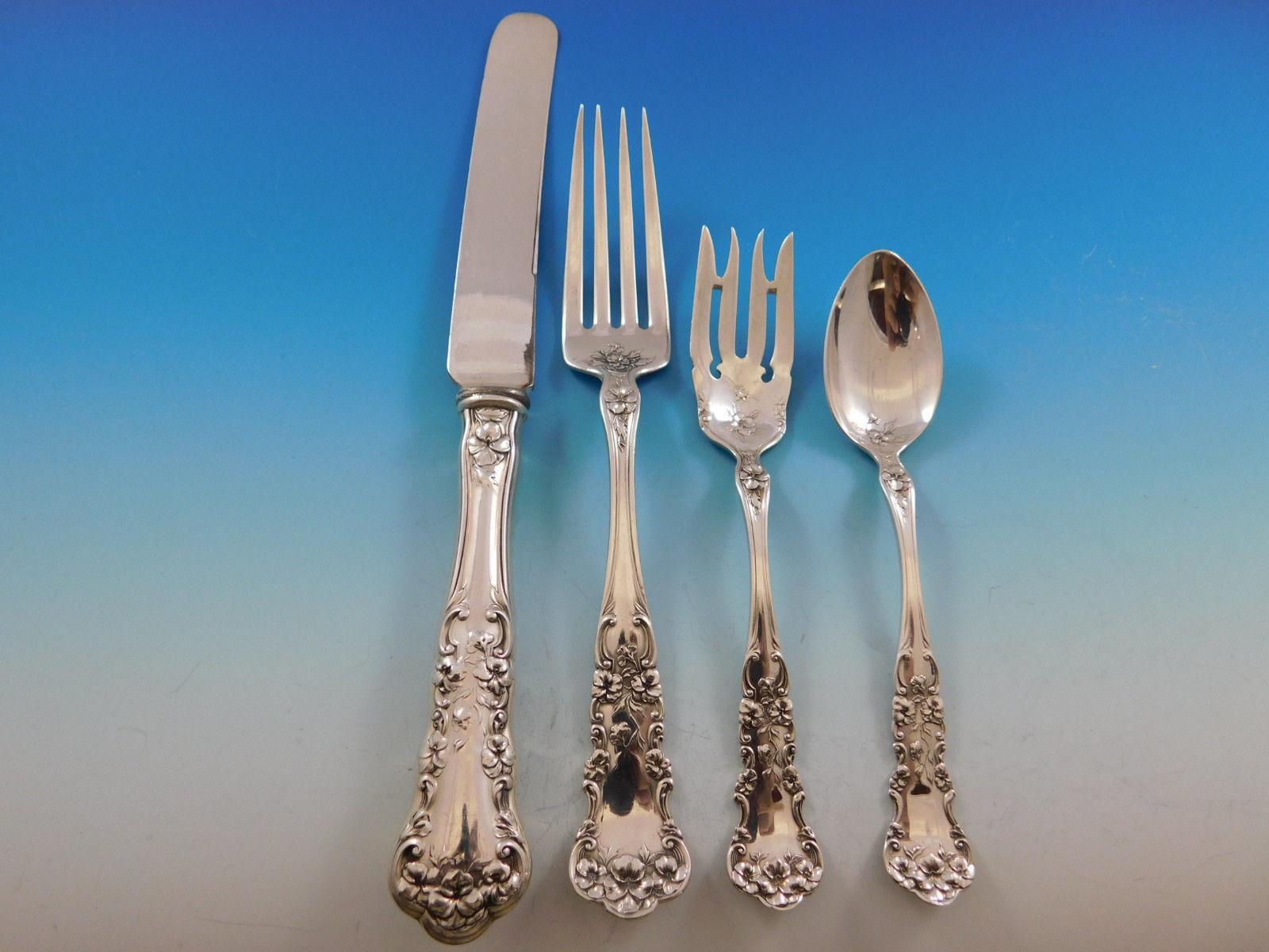 Pansy by International Sterling Silver Flatware Service for 8 Set 50 Pcs Dinner In Excellent Condition In Big Bend, WI
