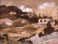 Hillside, New Mexico, Landscape with Adobe, Botanical Mixed Media Assemblage