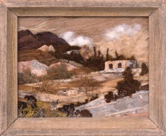 Vintage Hillside, New Mexico, Landscape with Adobe, Botanical Mixed Media Assemblage