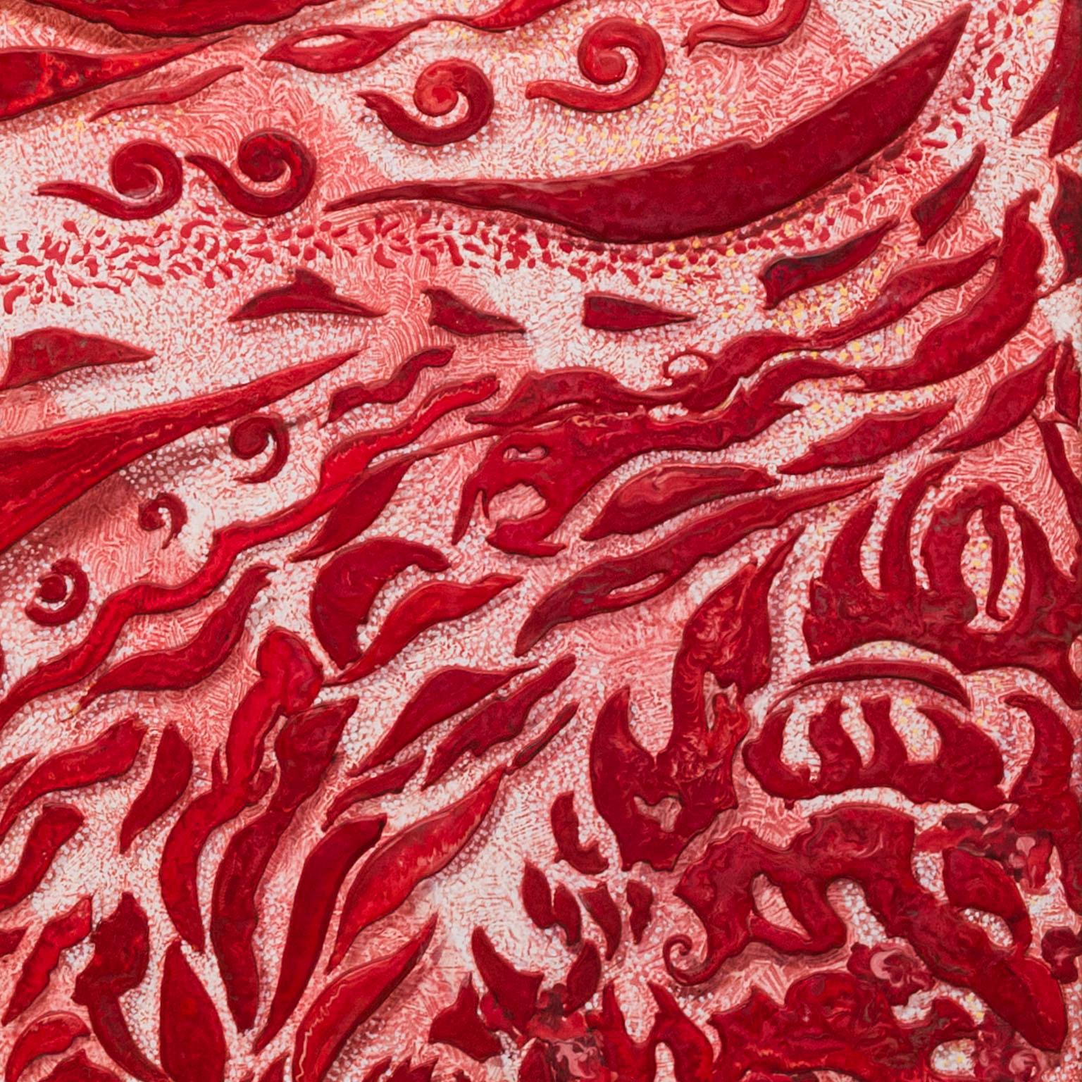 Italiano Art Decor Pannello da parete rosso con decorazioni in rilievo fatte a mano in Italia da Cupioli Disponibile in vendita