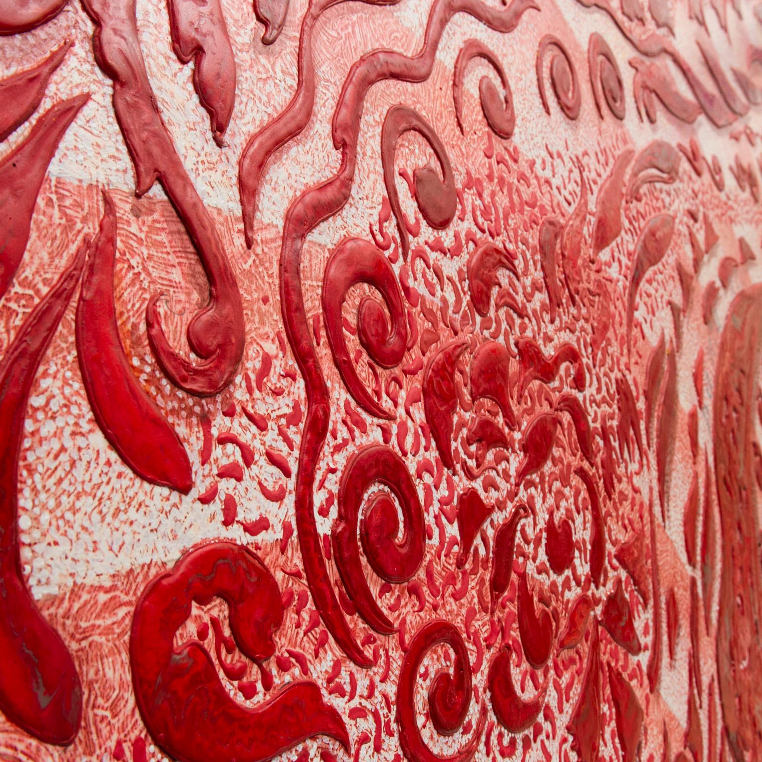  Wandteppich Moderne rote Kunstdekoration handgefertigt in Italien von Cupioli verfügbar (Stuckmarmor) im Angebot